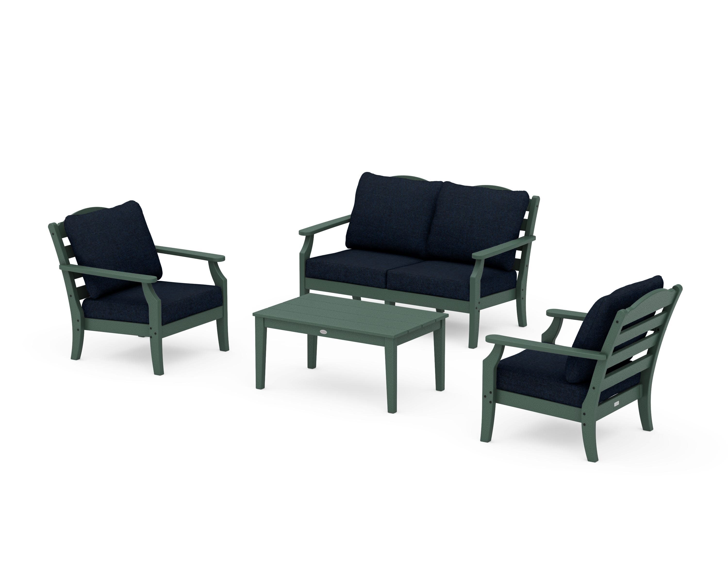 Savannah 4-Piece Deep Seating Set with Loveseat in Green / Marine Indigo