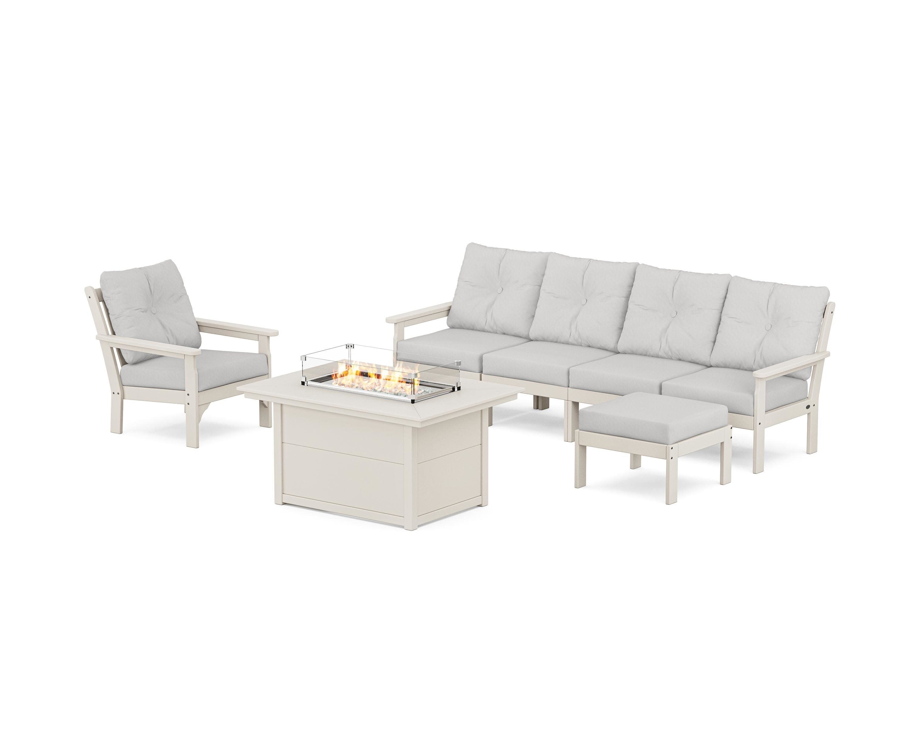 Vineyard Sectional Lounge and Fire Pit Set in Sand / Diamond in the Rough