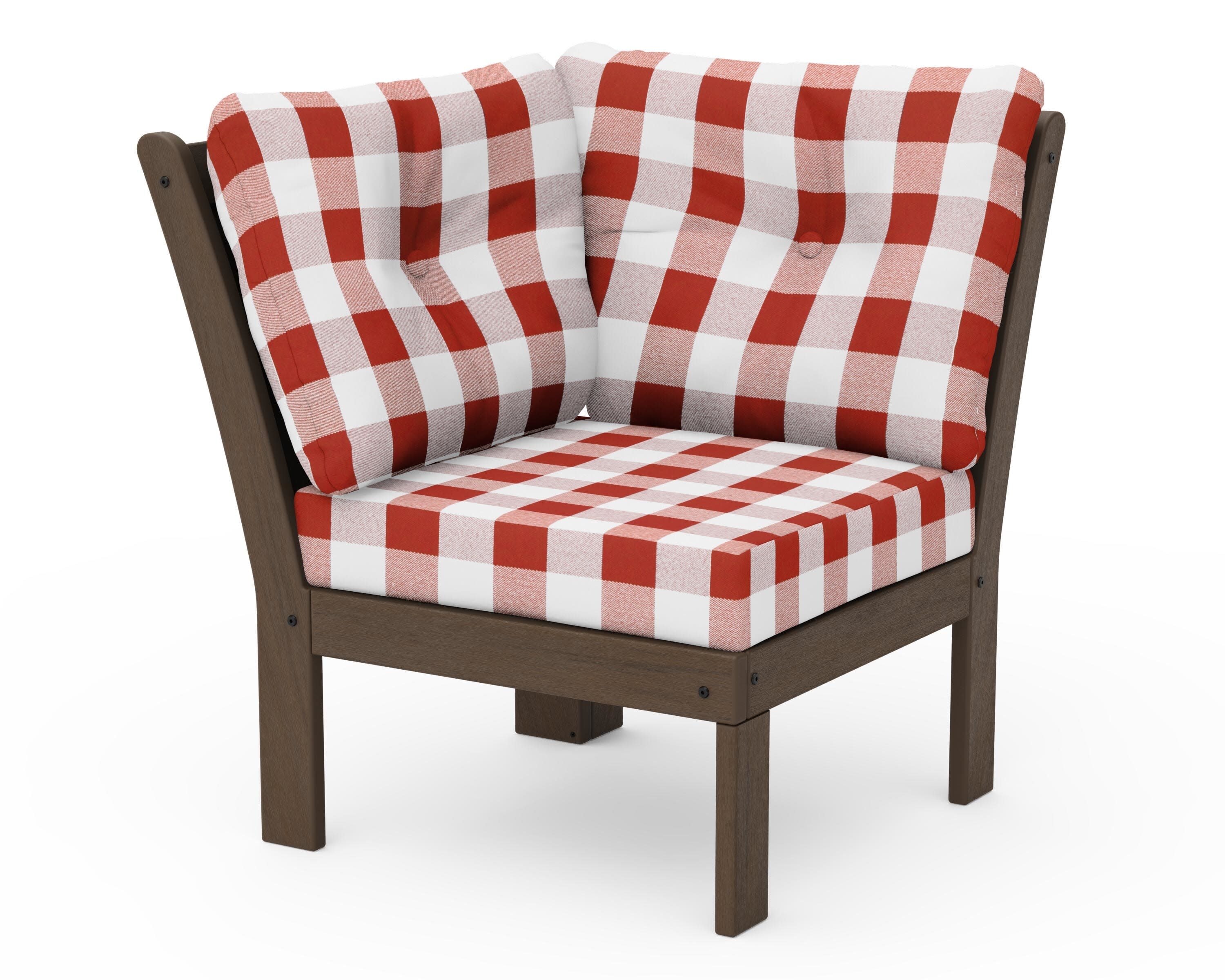 Vineyard Modular Corner Chair in Kona / Buffalo Plaid Crimson