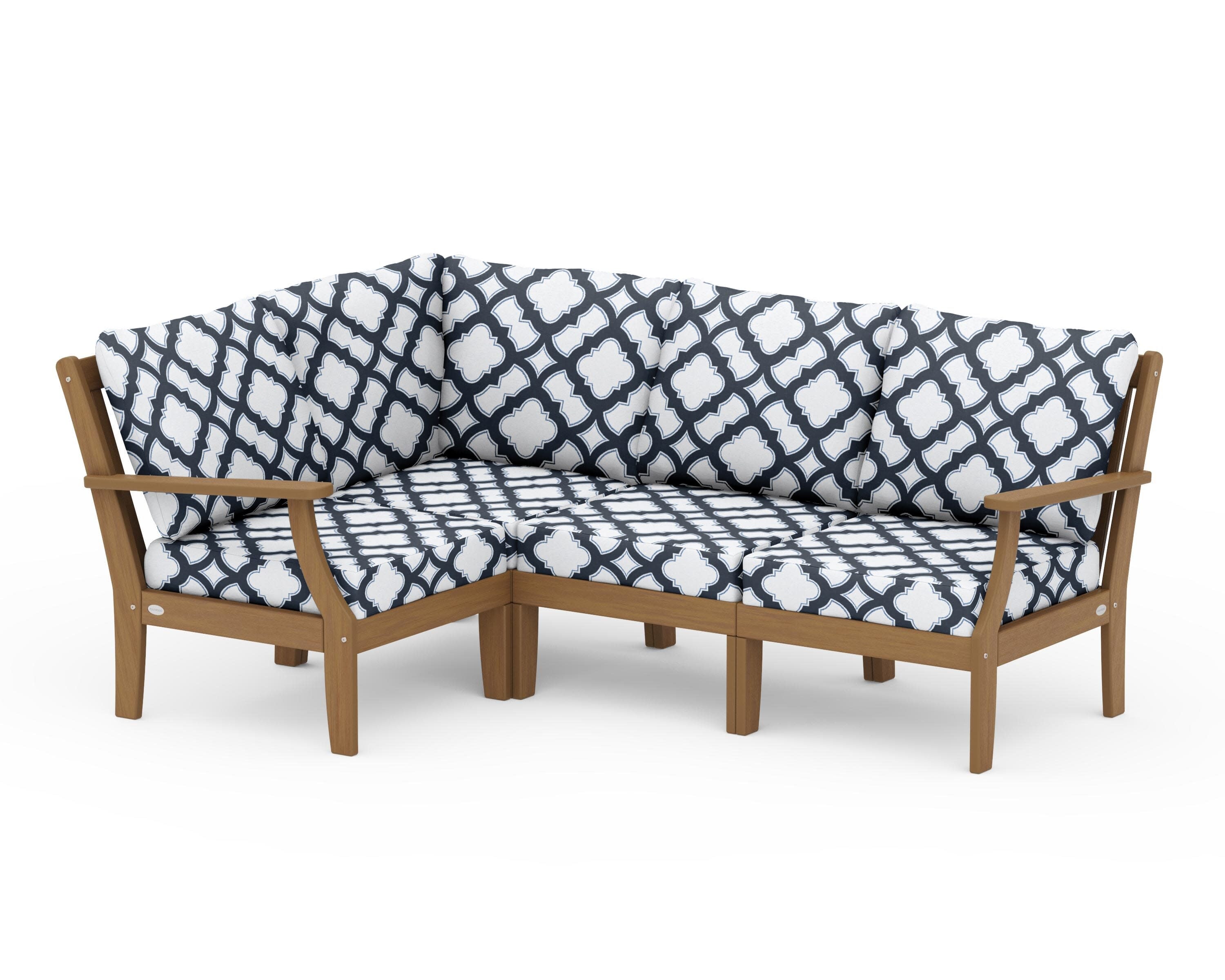Braxton Modular 4-Piece Deep Seating Set in Natural / Trellis Marine Indigo