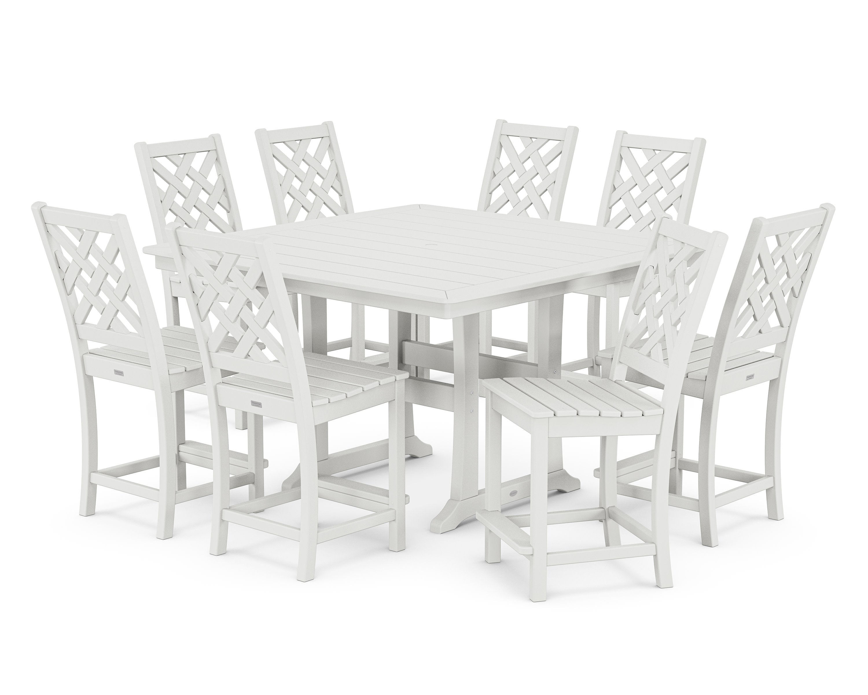 Wovendale Side Chair 9-Piece Square Counter Set with Trestle Legs in White