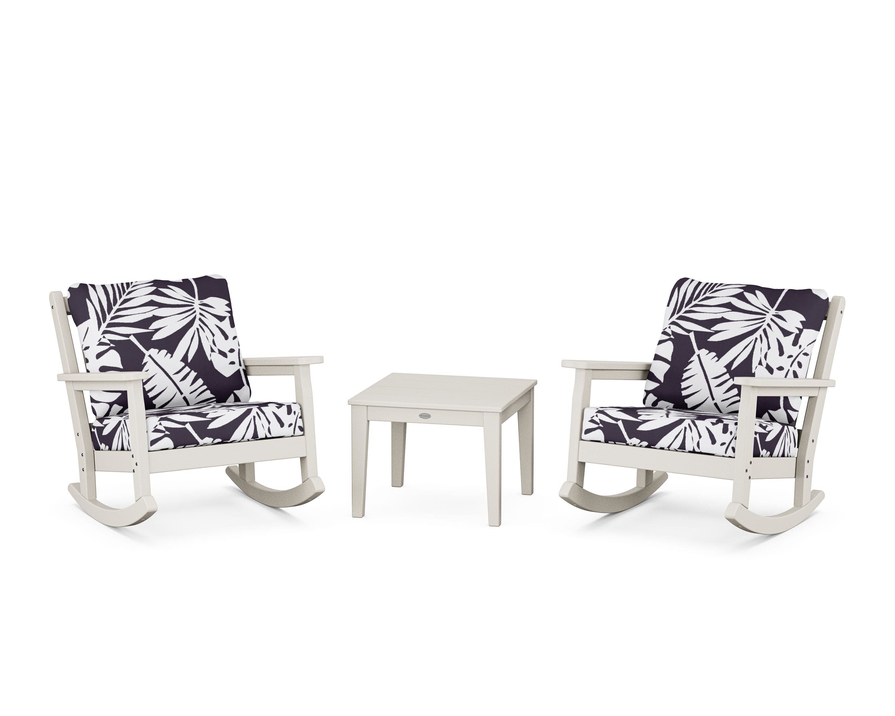 Chippendale 3-Piece Deep Seating Rocker Set in Sand / Leaf Navy