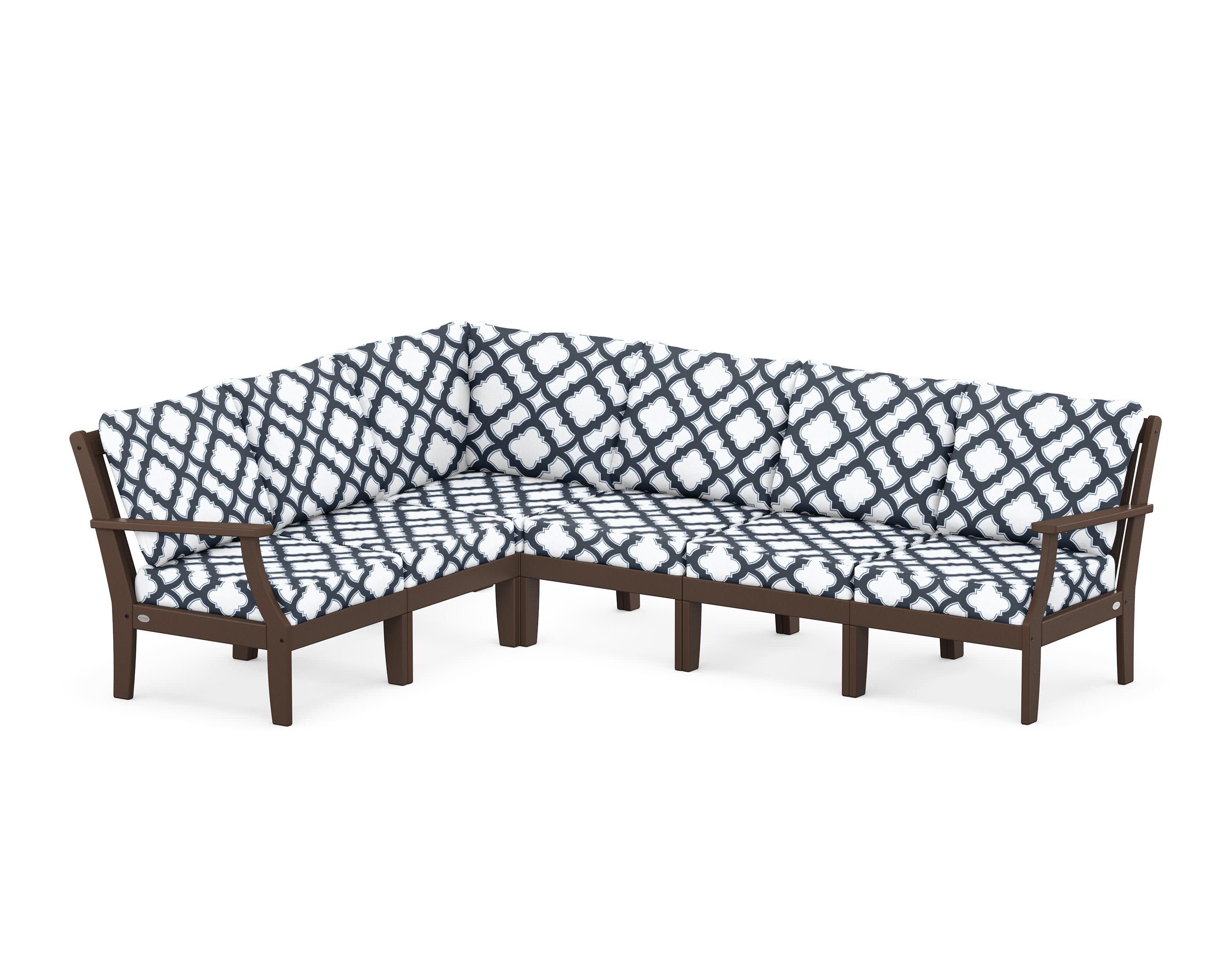 Braxton Modular 6-Piece Deep Seating Set in Mahogany / Trellis Marine Indigo