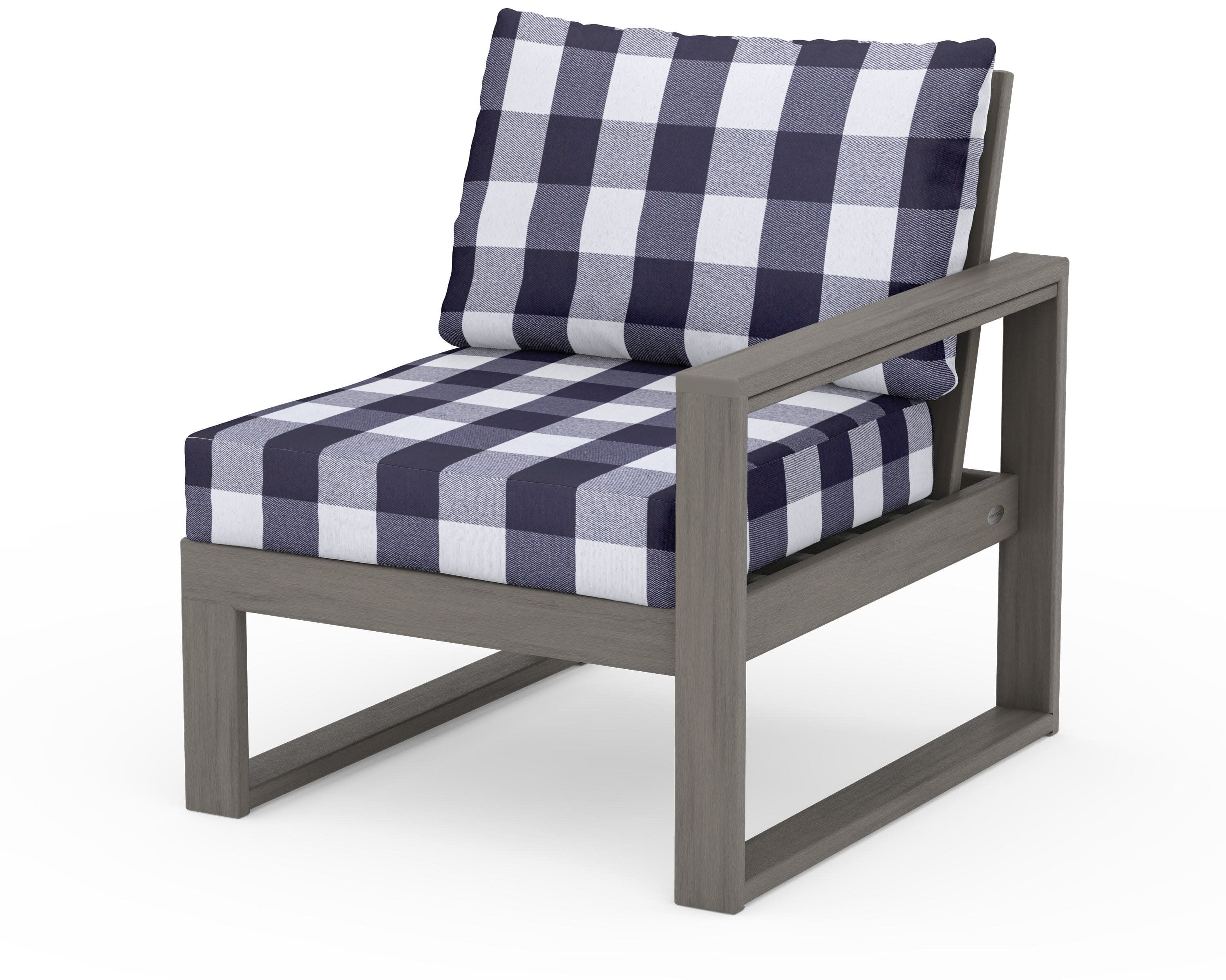 EDGE Modular Right Arm Chair in Driftwood / Buffalo Plaid Navy