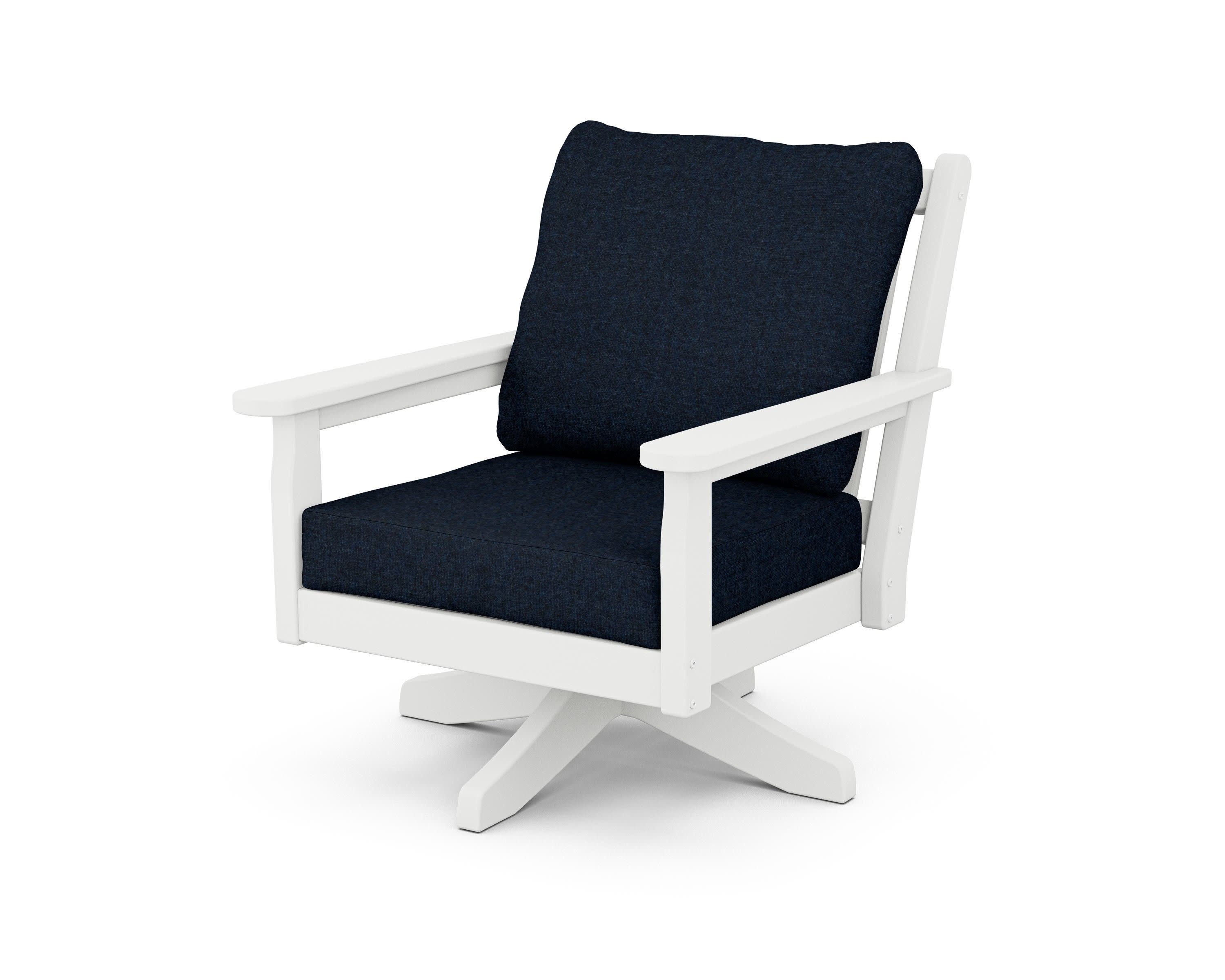 Chippendale Deep Seating Swivel Chair in White / Marine Indigo