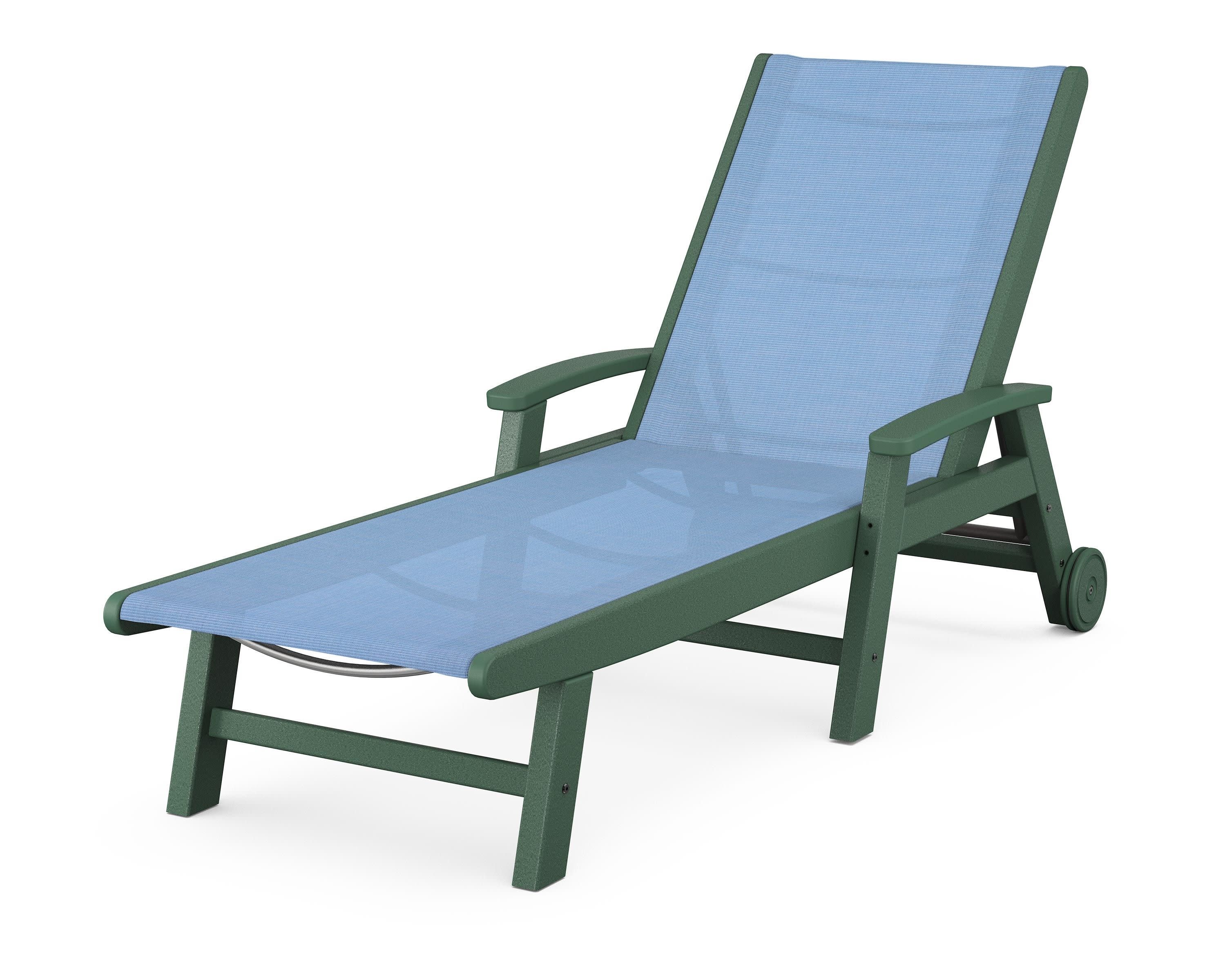 Coastal Chaise with Wheels in Green / Poolside Sling