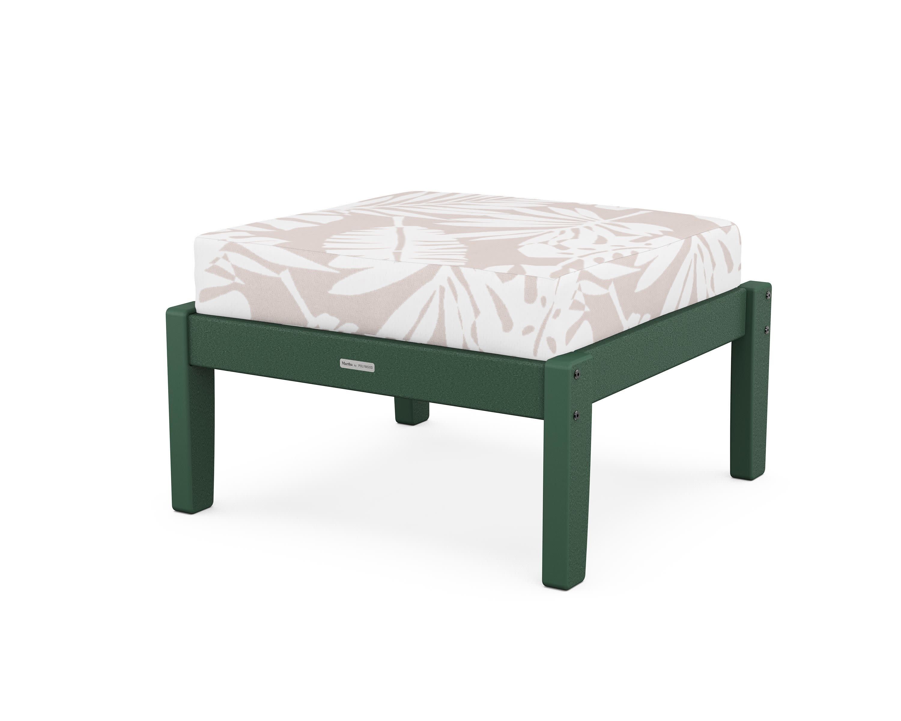 Chinoiserie Deep Seating Ottoman in Green / Leaf Dune Burlap