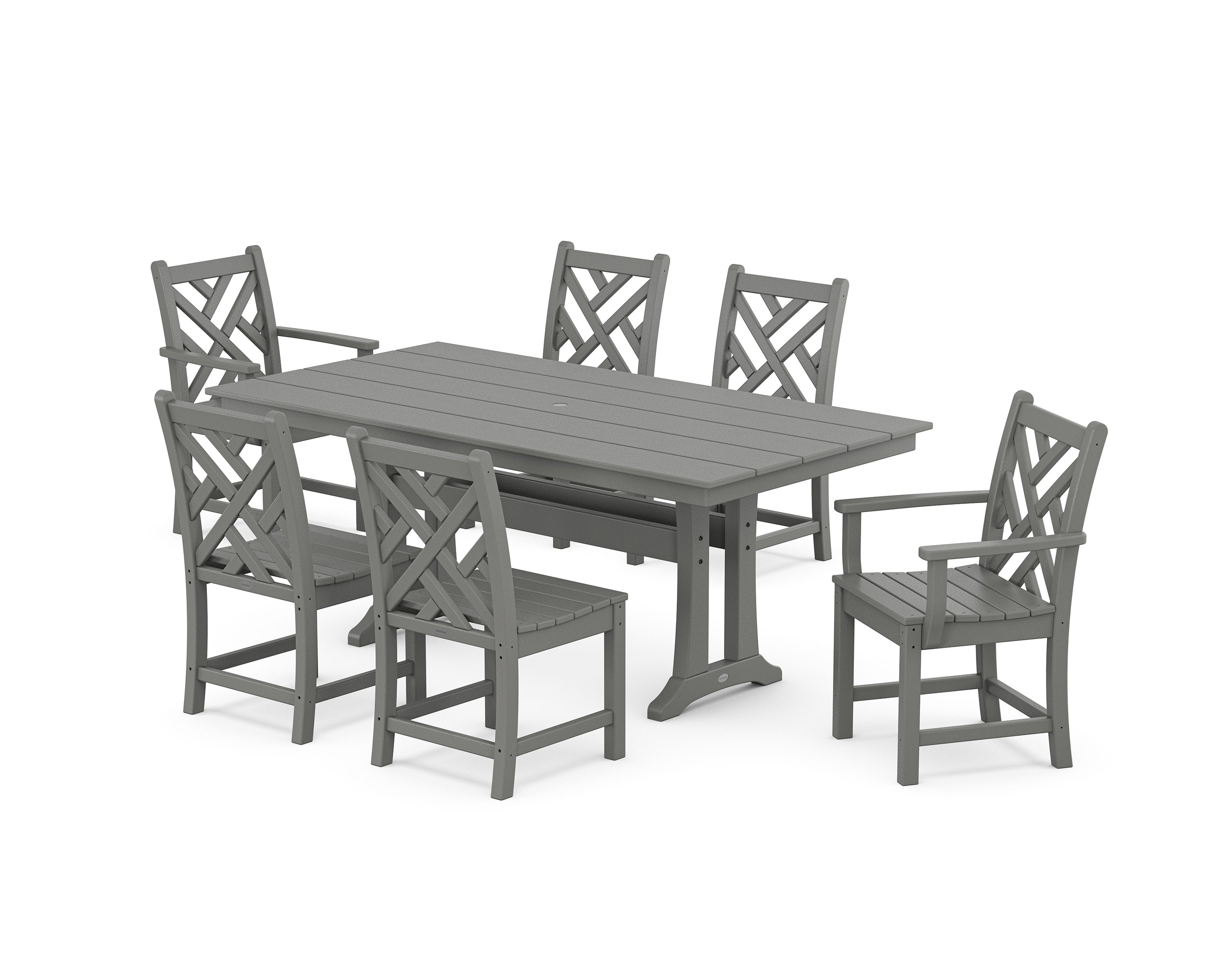 Chippendale 7-Piece Farmhouse Trestle Dining Set in Slate Grey