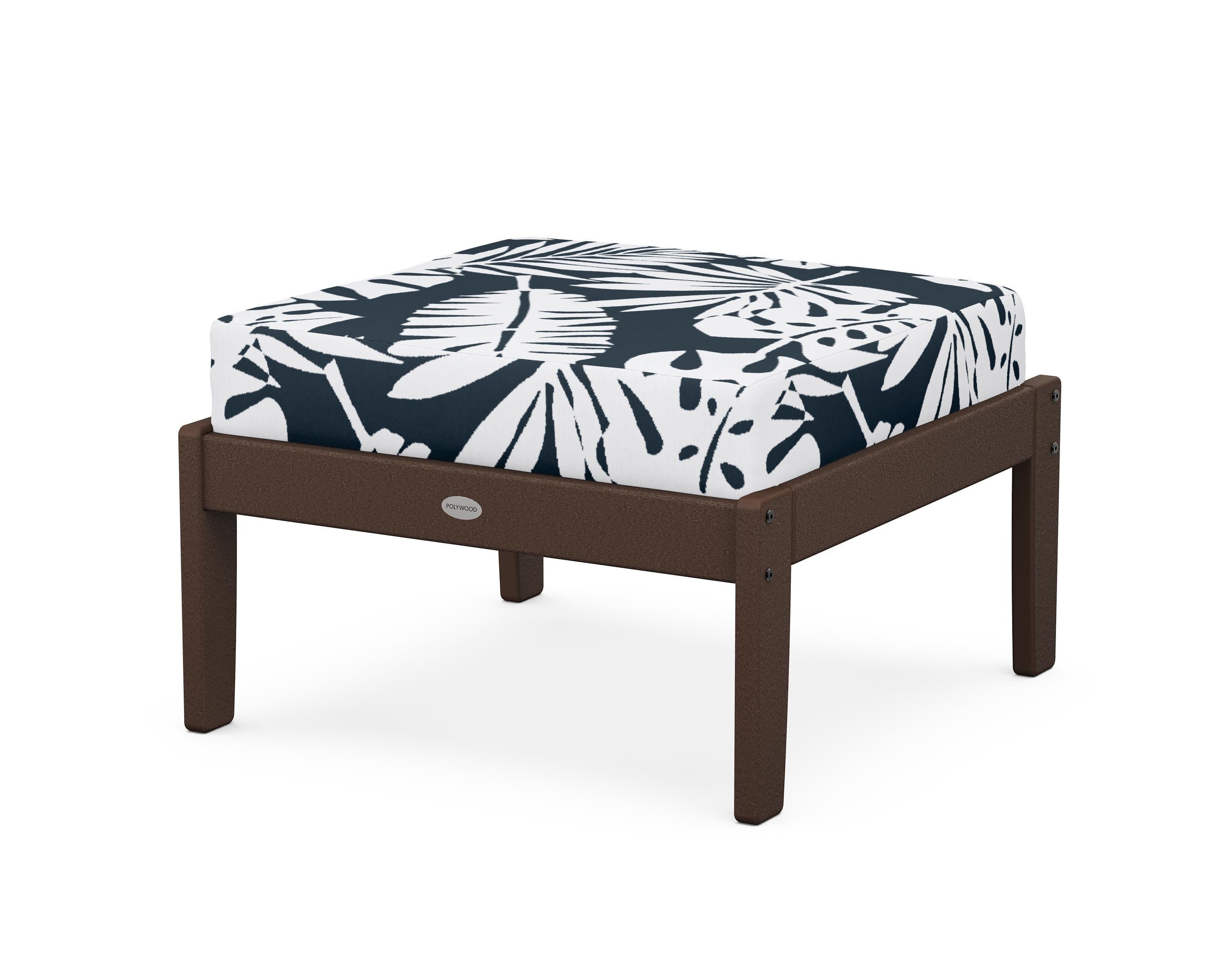 Braxton Deep Seating Ottoman in Mahogany / Leaf Marine Indigo