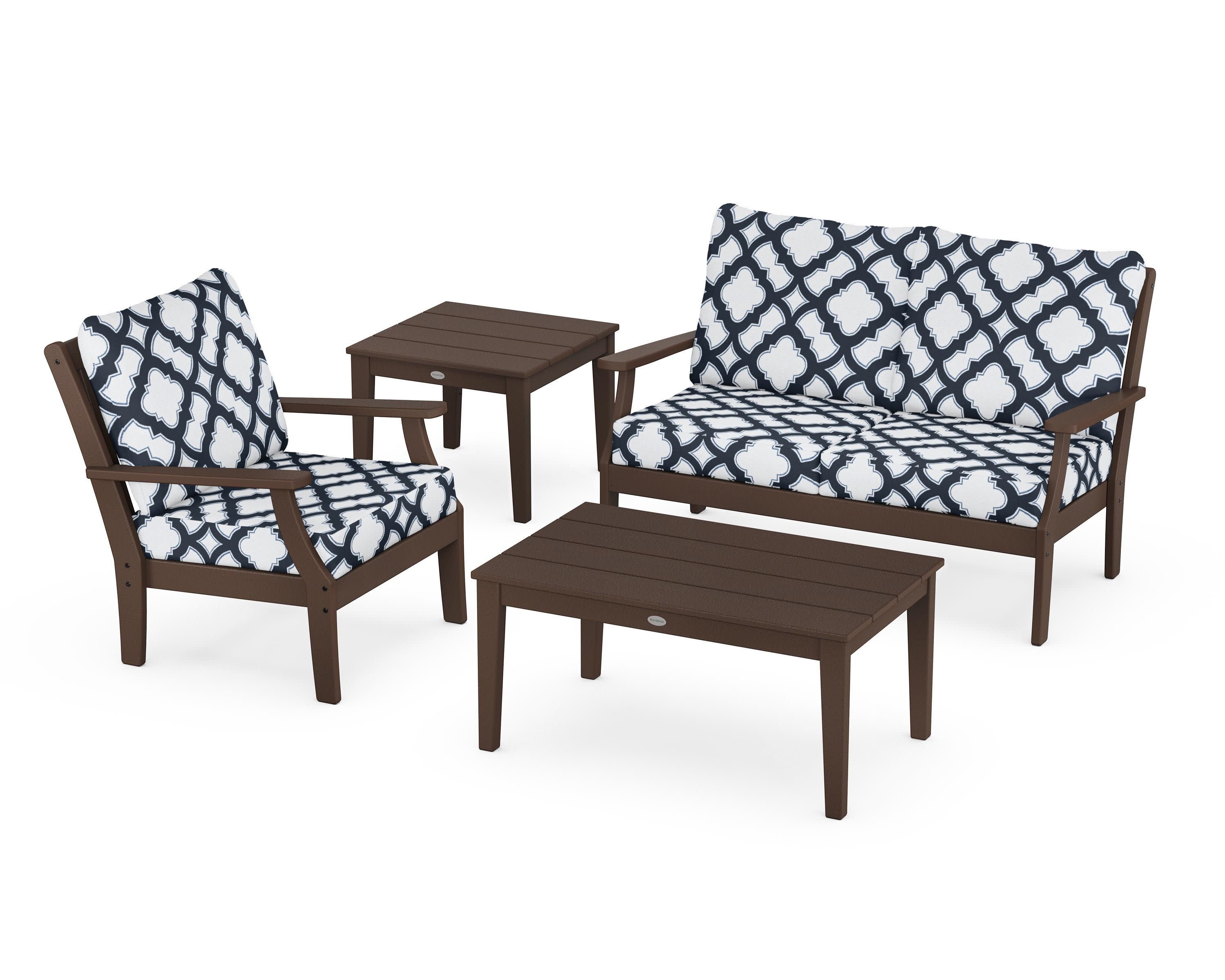 Braxton 4-Piece Deep Seating Set in Mahogany / Trellis Marine Indigo