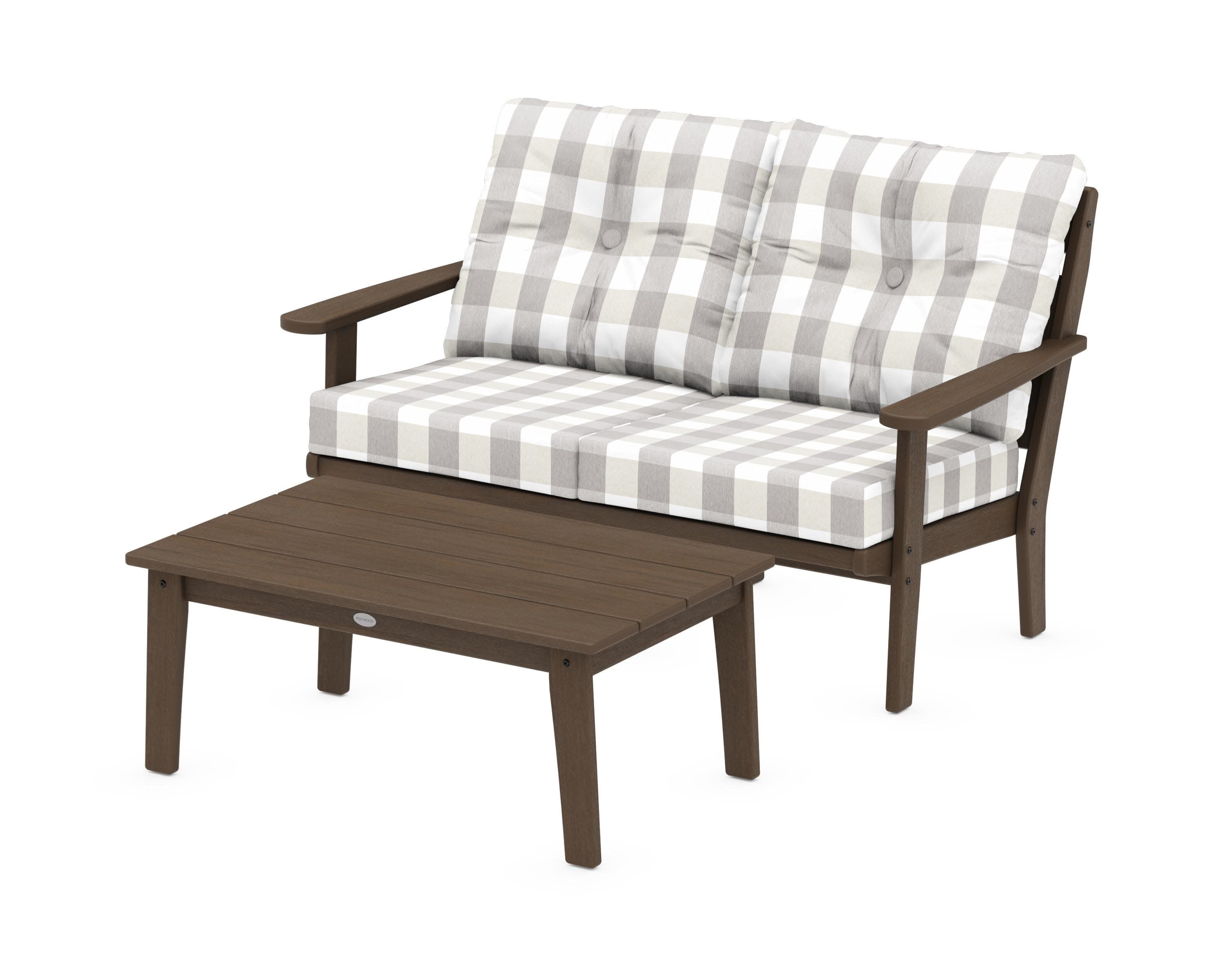 Lakeside 2-Piece Lounge Loveseat Set in Kona / Buffalo Plaid Grey Mist