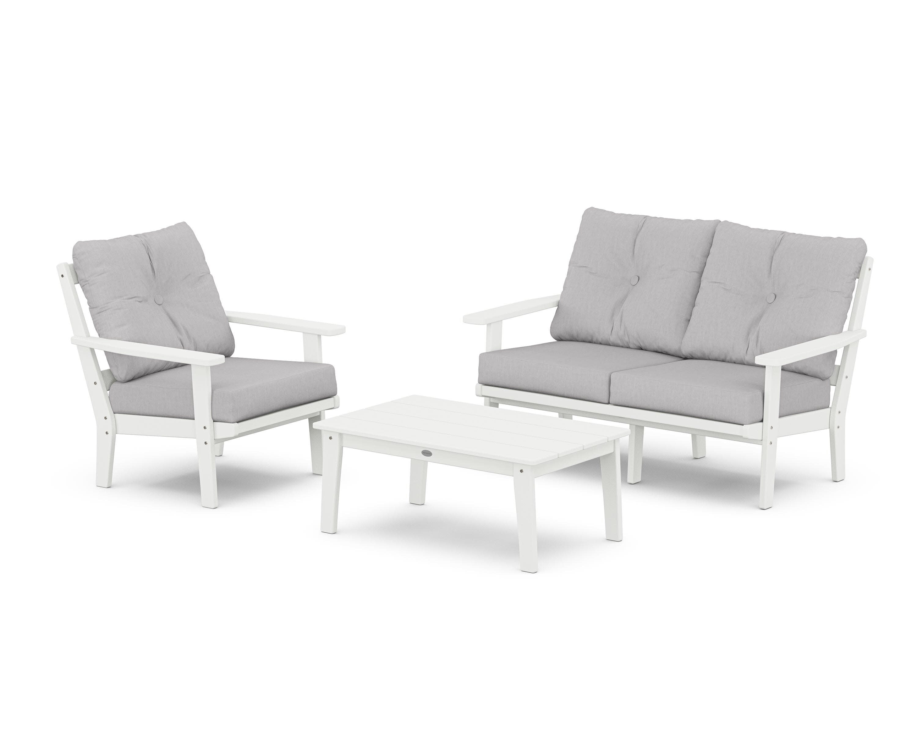 Prairie 3-Piece Deep Seating Set with Loveseat in White / Granite