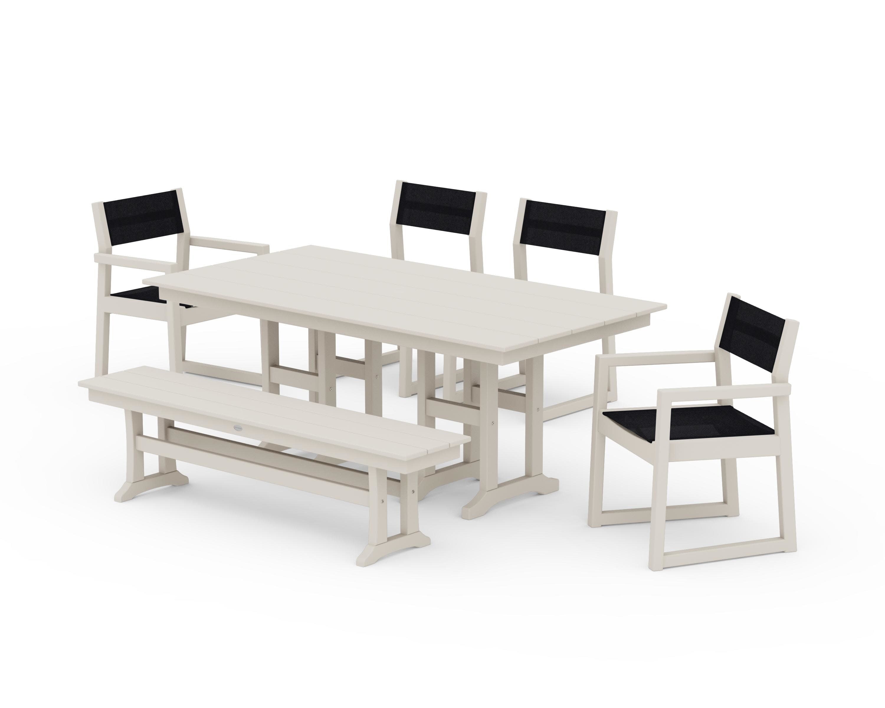 EDGE Sling 6-Piece Farmhouse Dining Set in Sand / Black Sling