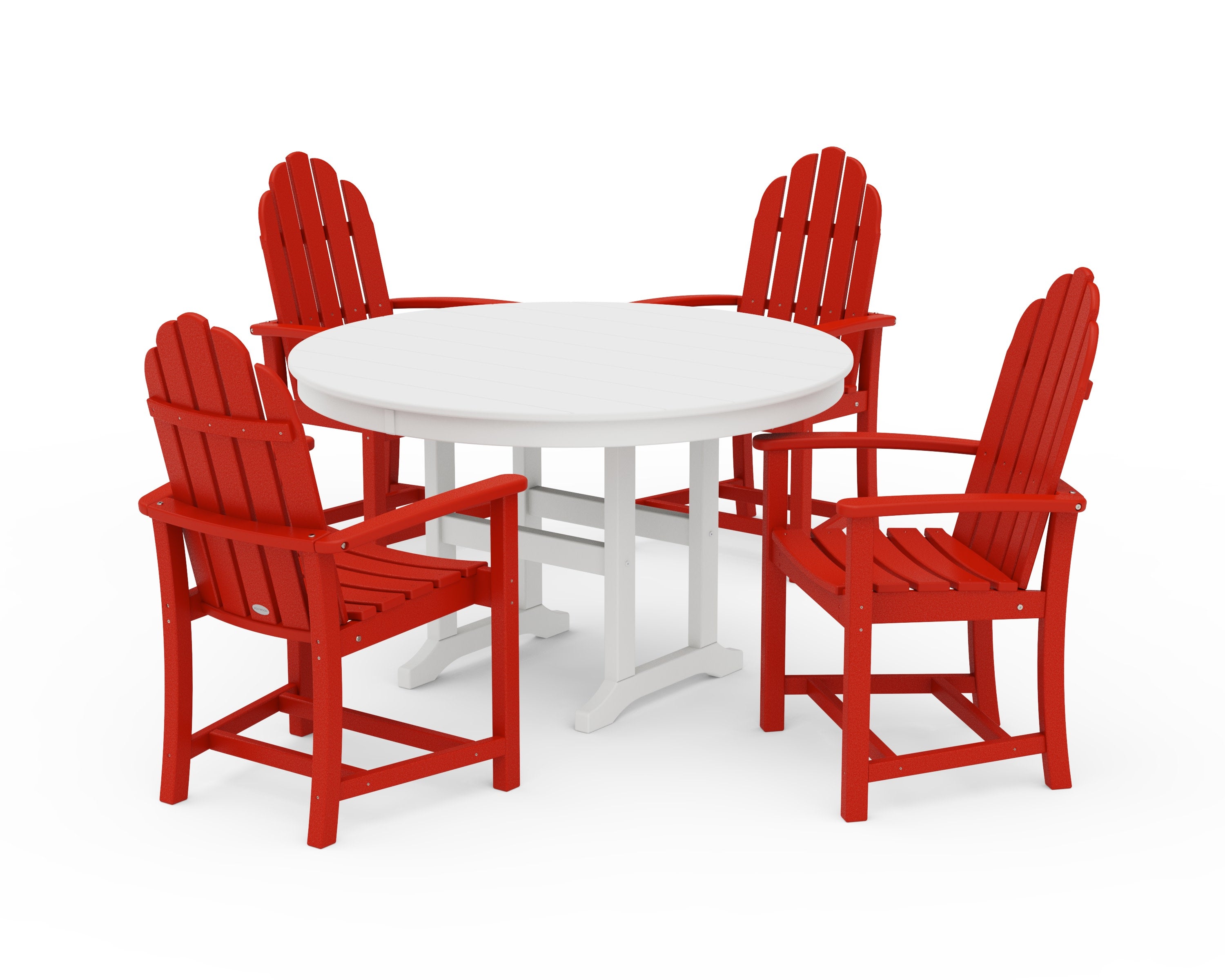 Classic Adirondack 5-Piece Round Farmhouse Dining Set in Sunset Red / White