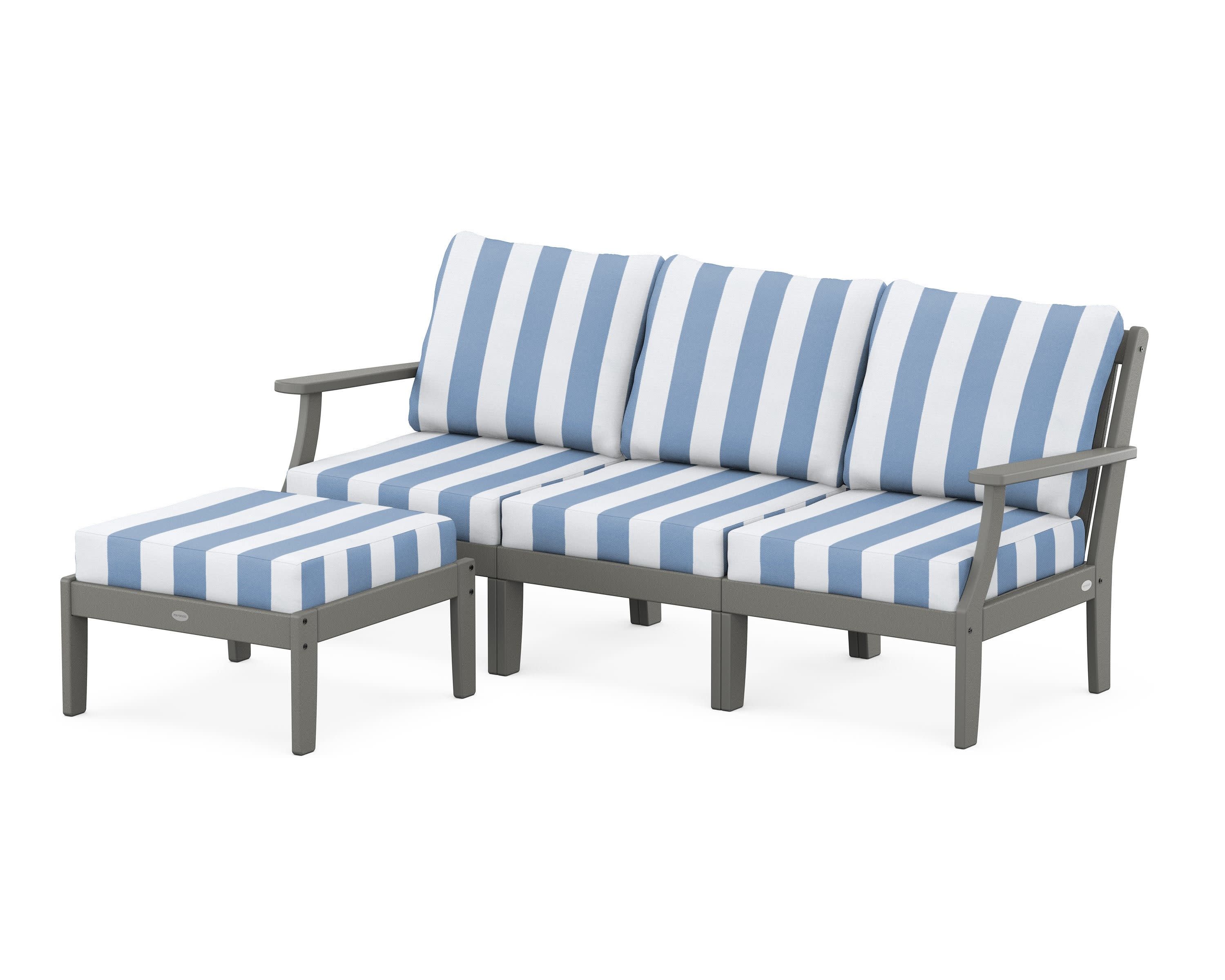 Braxton Modular 4-Piece Deep Seating Set with Ottoman in Slate Grey / Cabana Stripe Sky Blue
