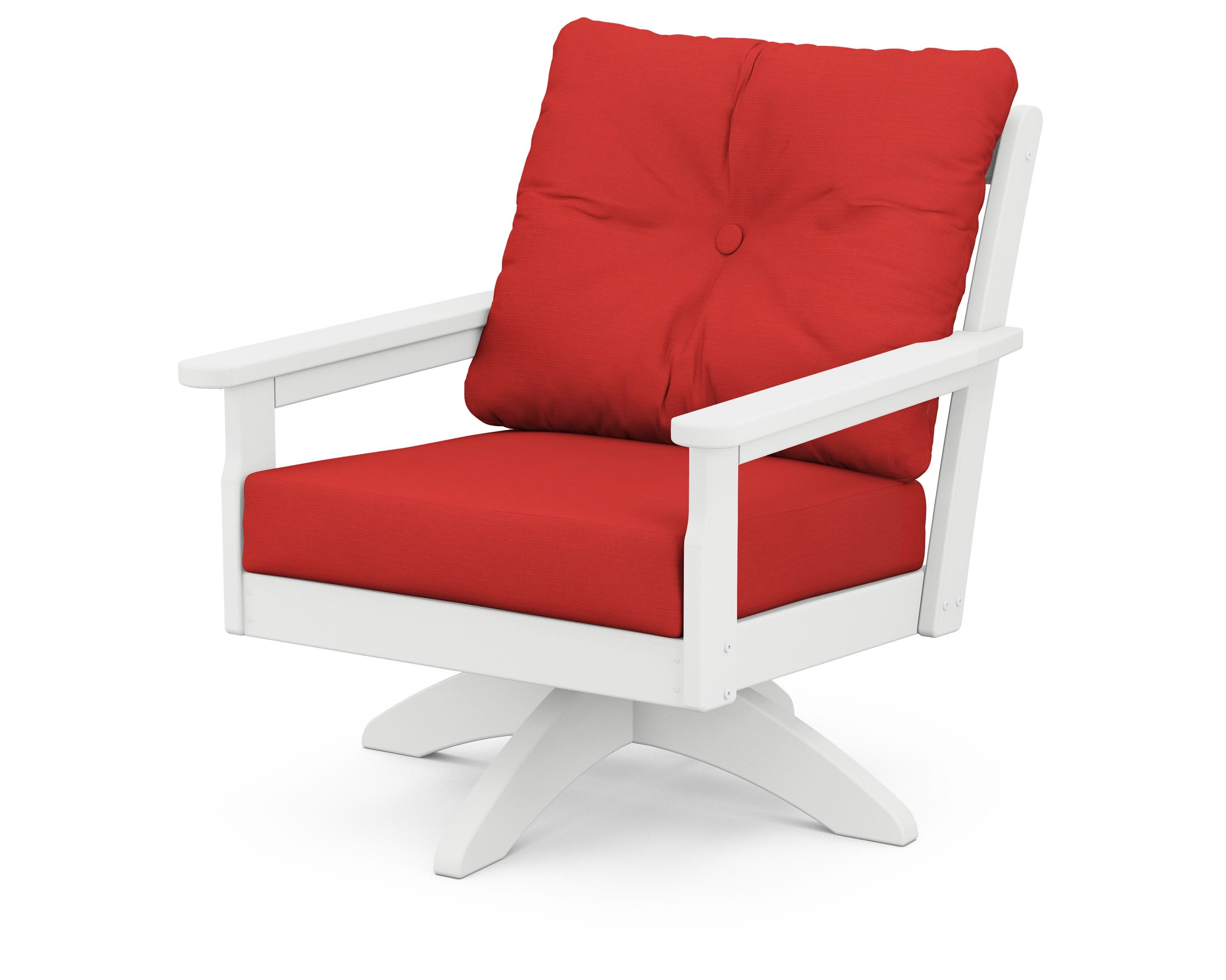 Vineyard Deep Seating Swivel Chair in White / Crimson Linen