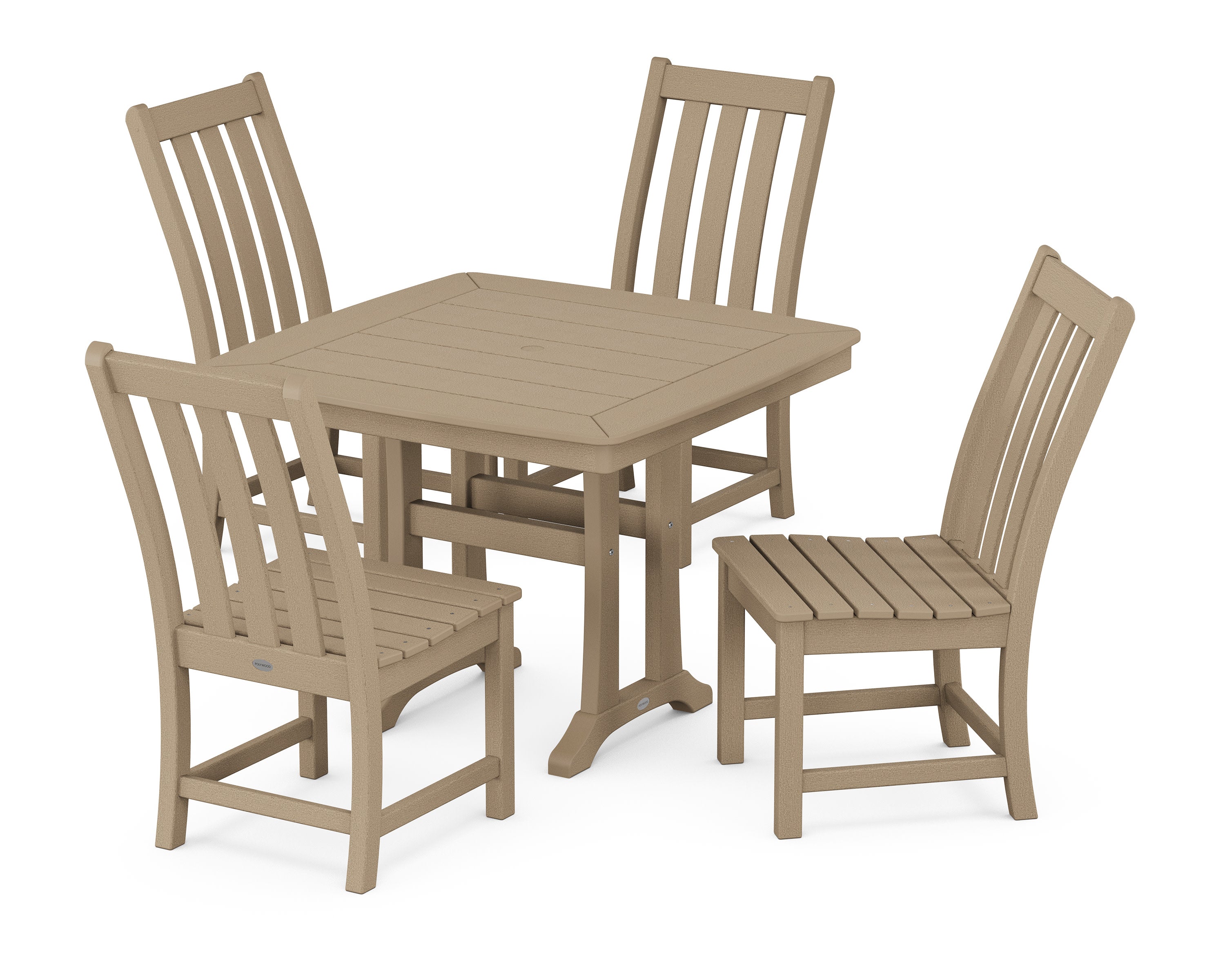 Vineyard Side Chair 5-Piece Dining Set with Trestle Legs in Vintage Sahara
