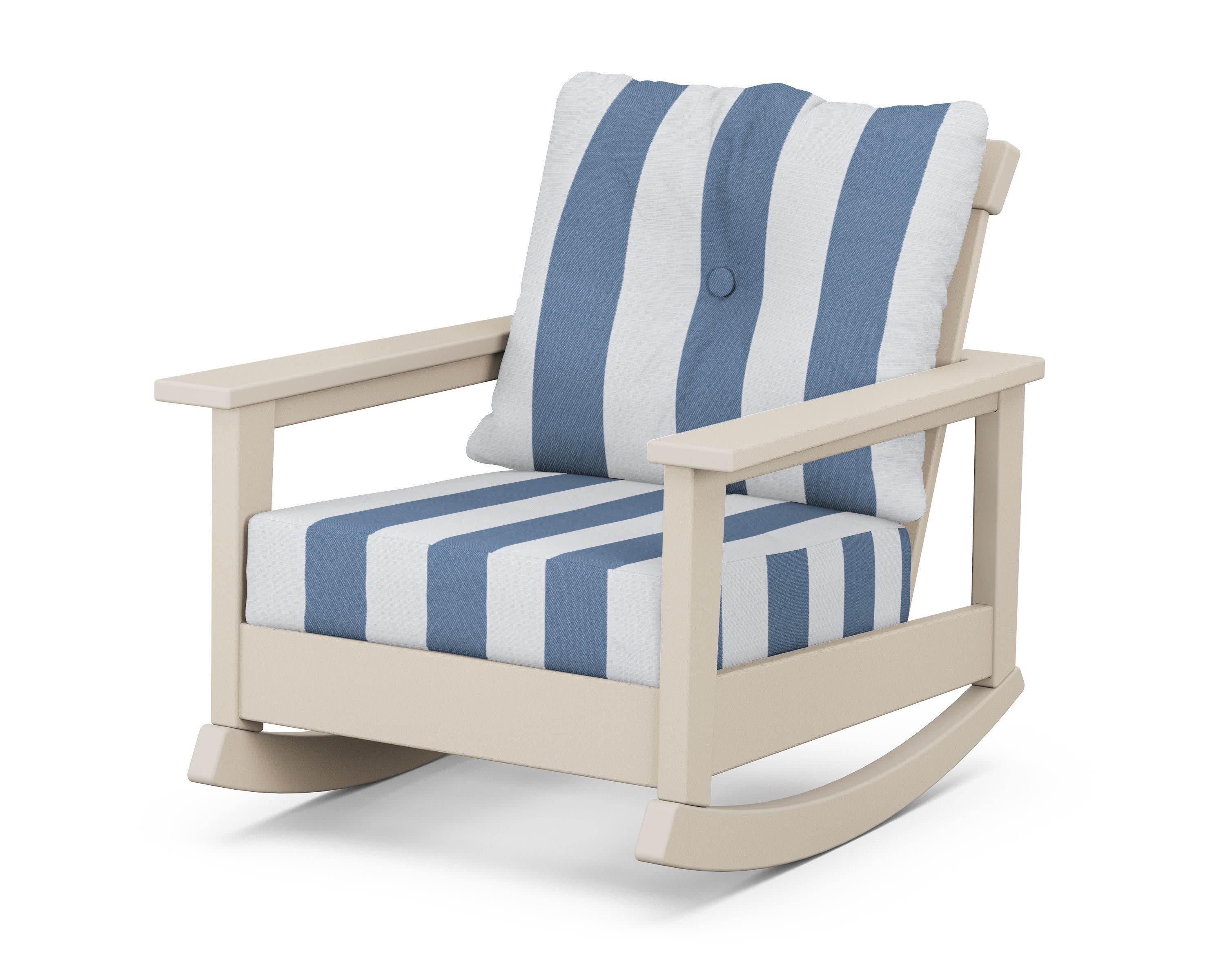 Prescott Deep Seating Rocking Chair in Sand / Cabana Stripe Sky Blue