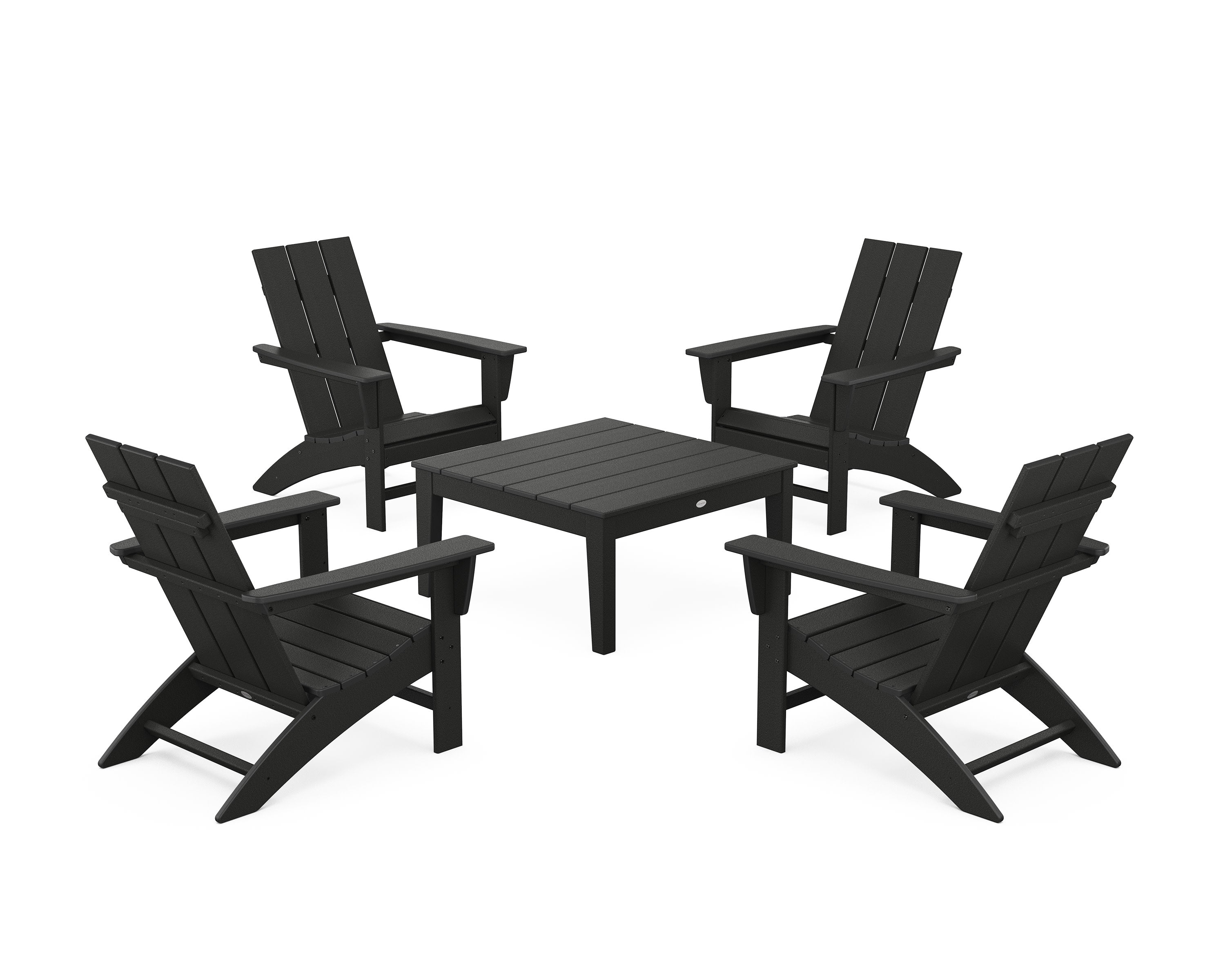 5-Piece Modern Adirondack Chair Conversation Set with 36" Conversation Table in Black