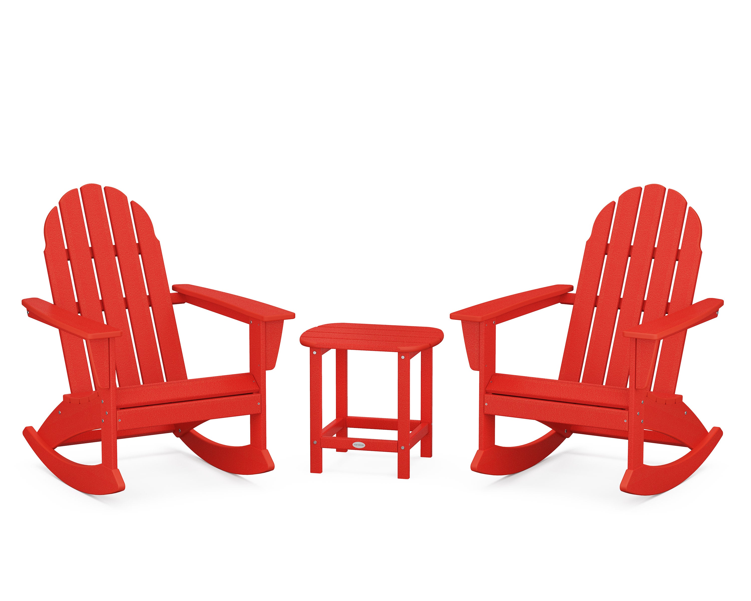 Vineyard 3-Piece Adirondack Rocking Chair Set with South Beach 18" Side Table in Sunset Red