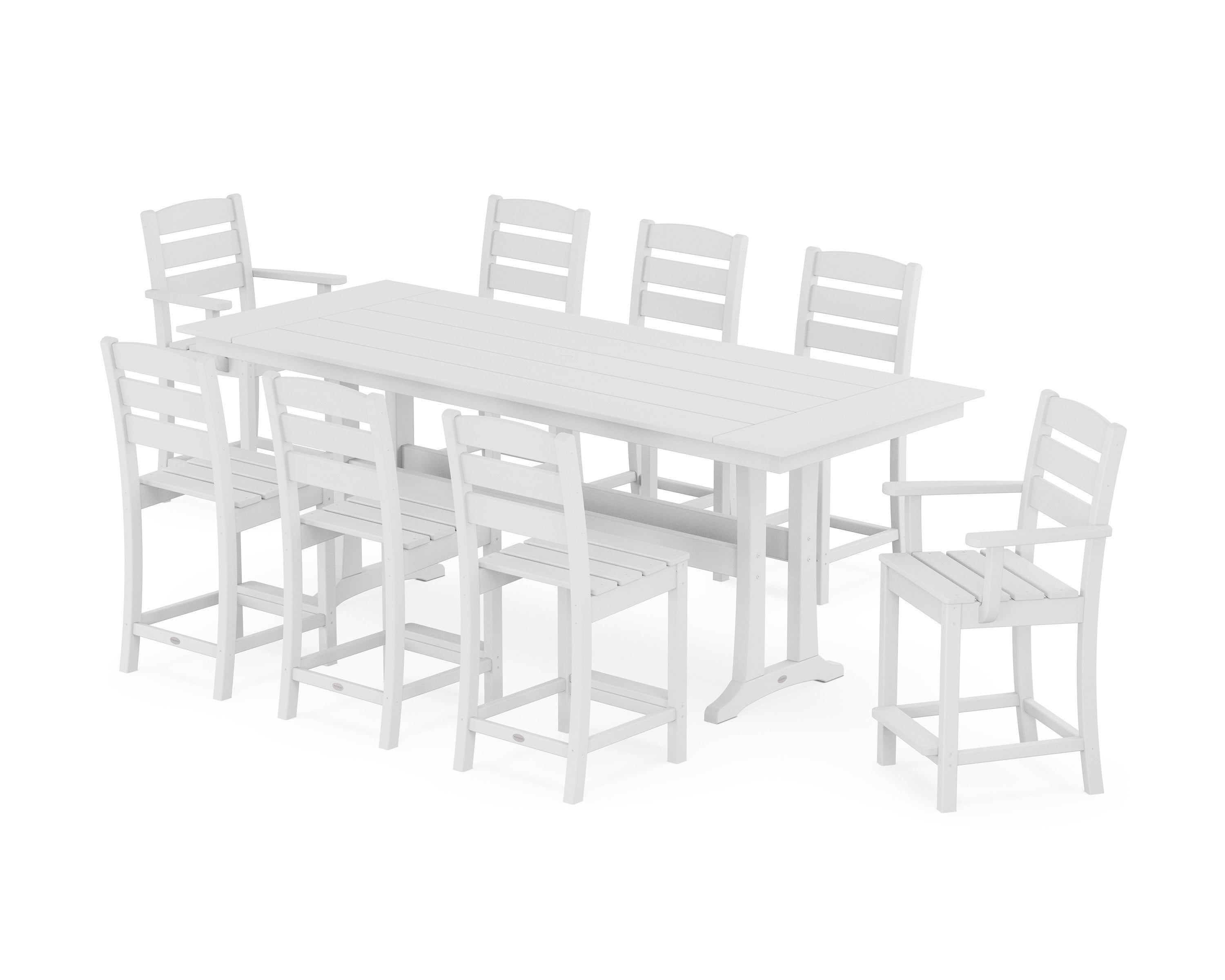 Lakeside 9-Piece Farmhouse Counter Set with Trestle Legs in White