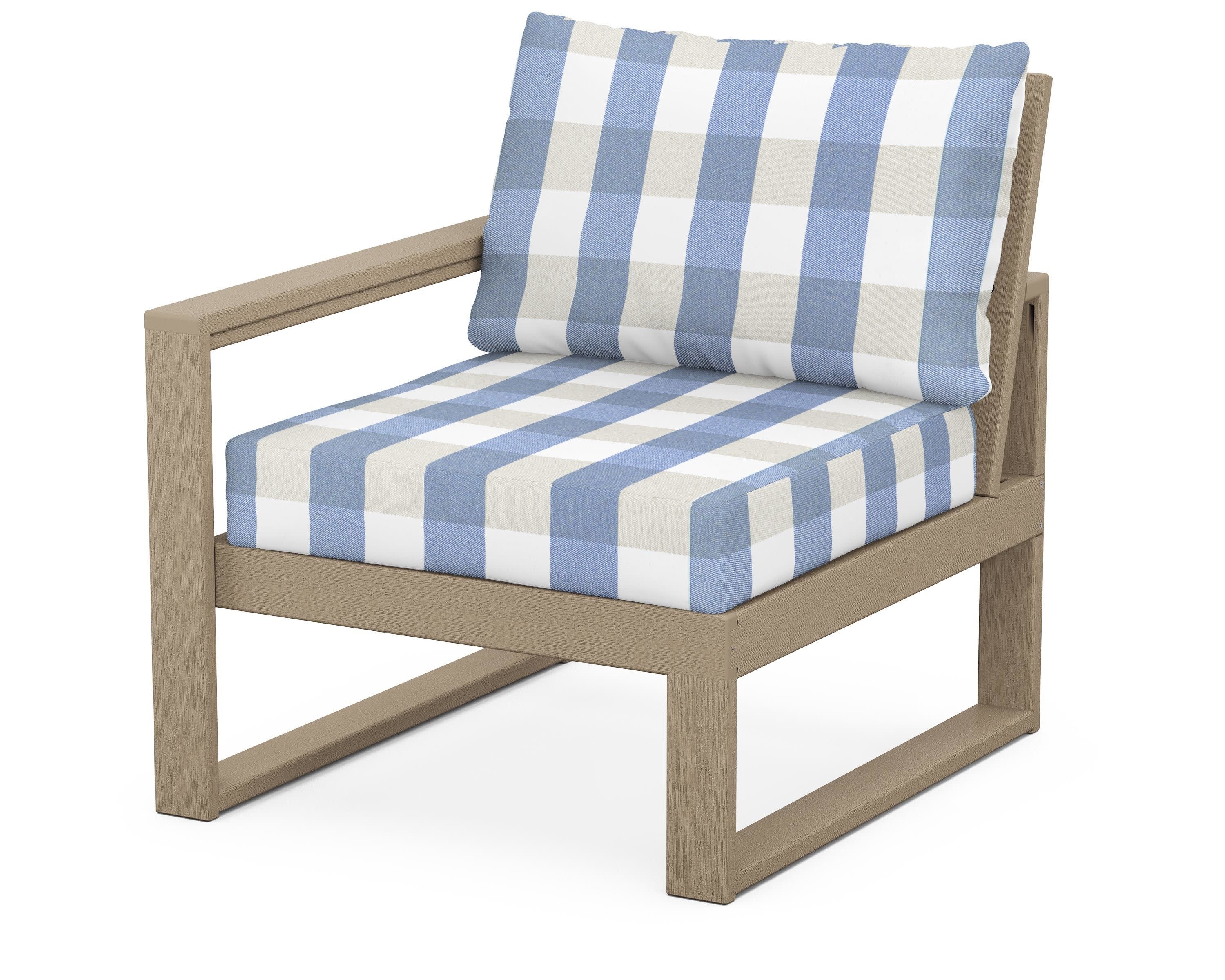 EDGE Modular Left Arm Chair in Vintage Sahara / Buffalo Plaid Sky Blue