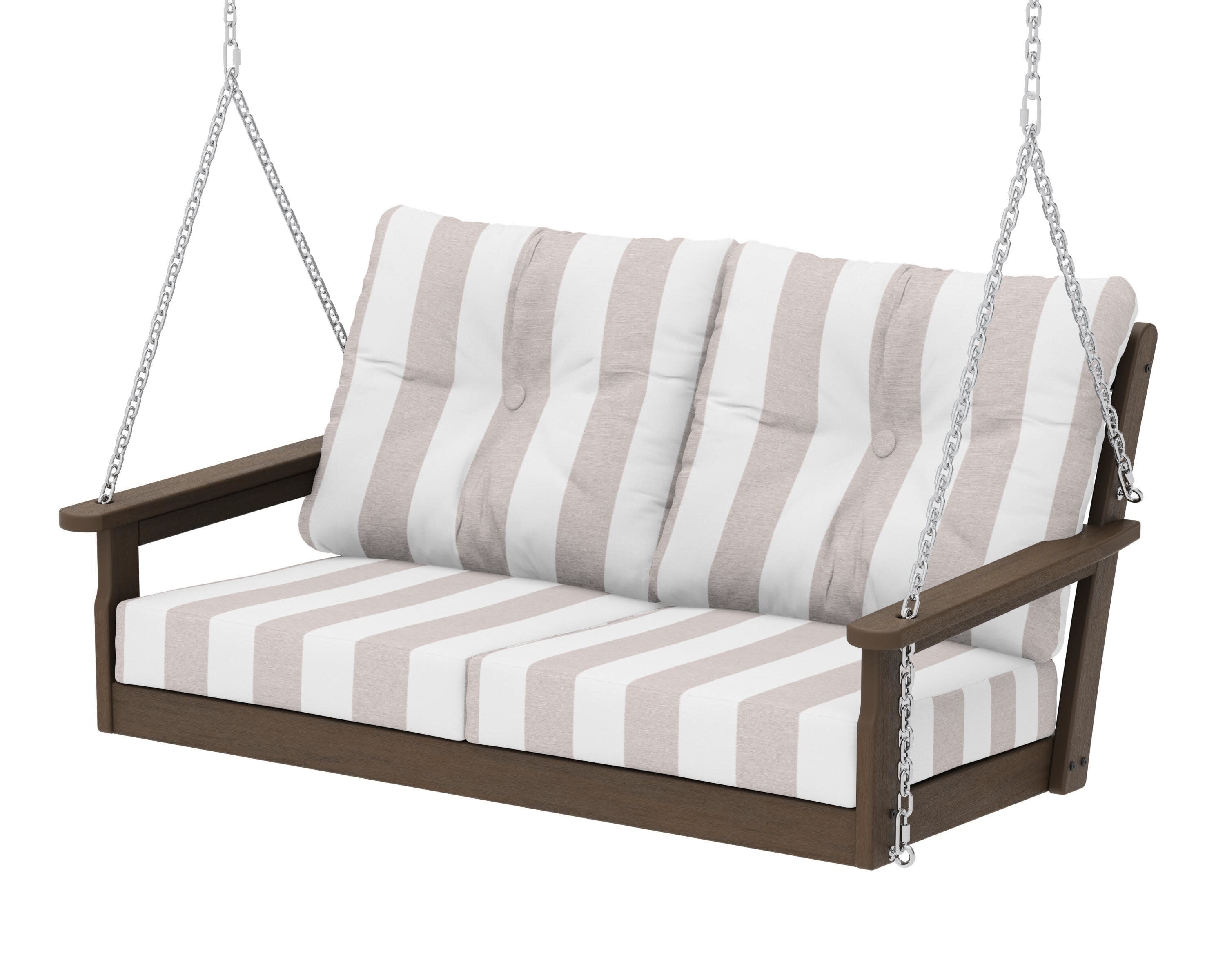 Vineyard Deep Seating Swing in Kona / Cabana Stripe Dune Burlap