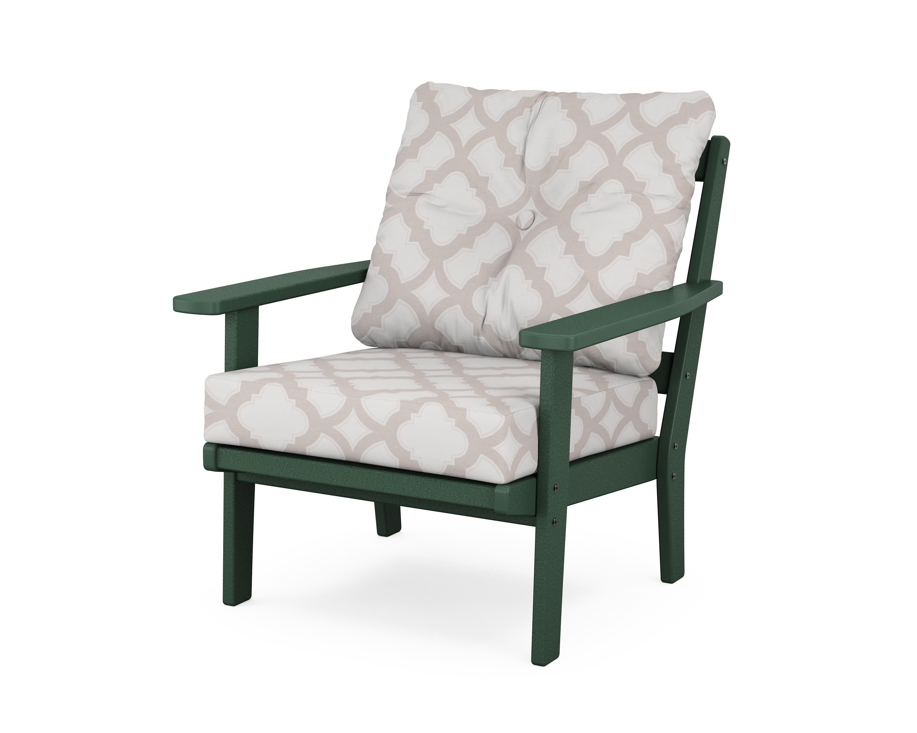 Oxford Deep Seating Chair in Green / Trellis Dune Burlap