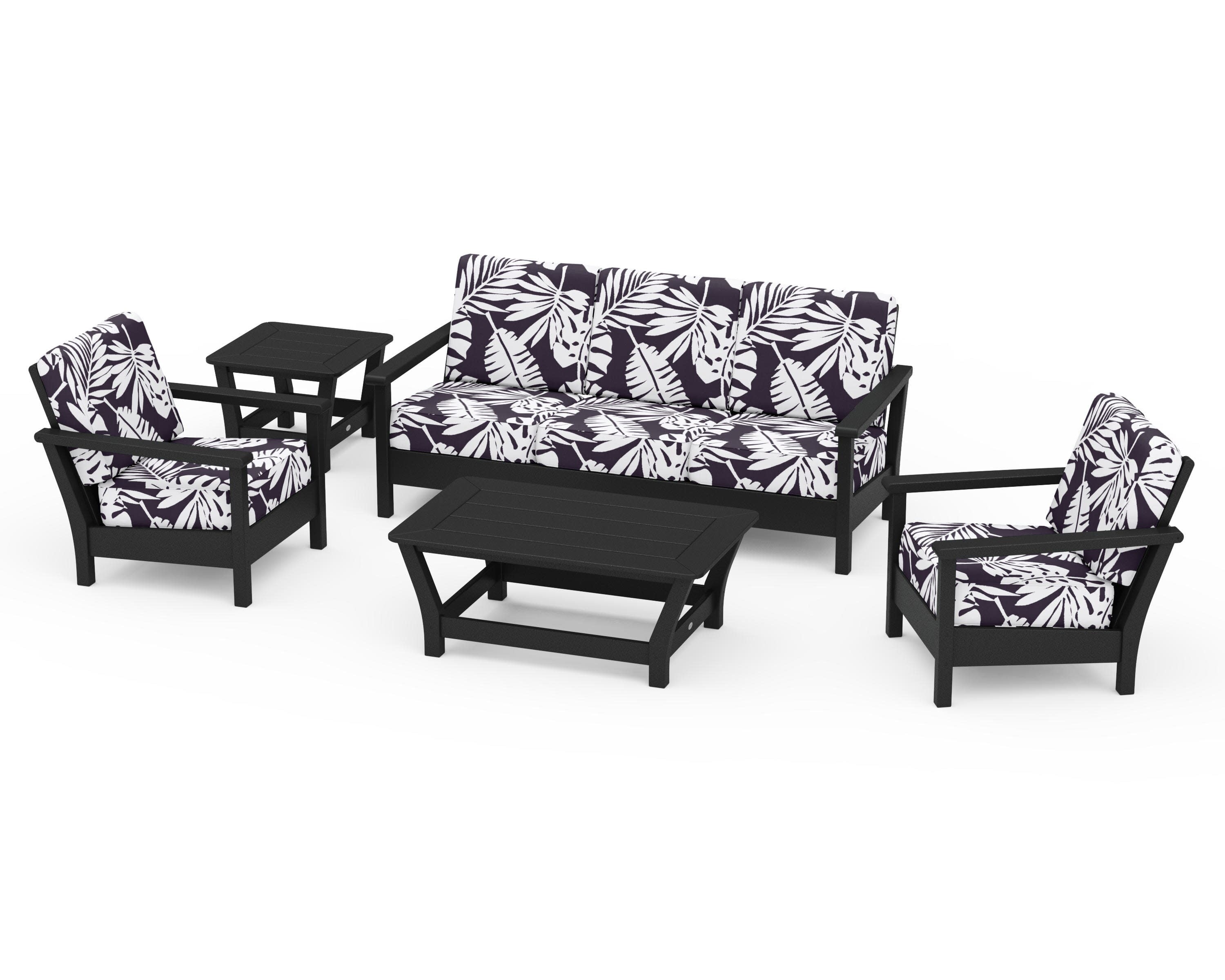 Harbour 5-Piece Deep Seating Set in Black / Leaf Navy