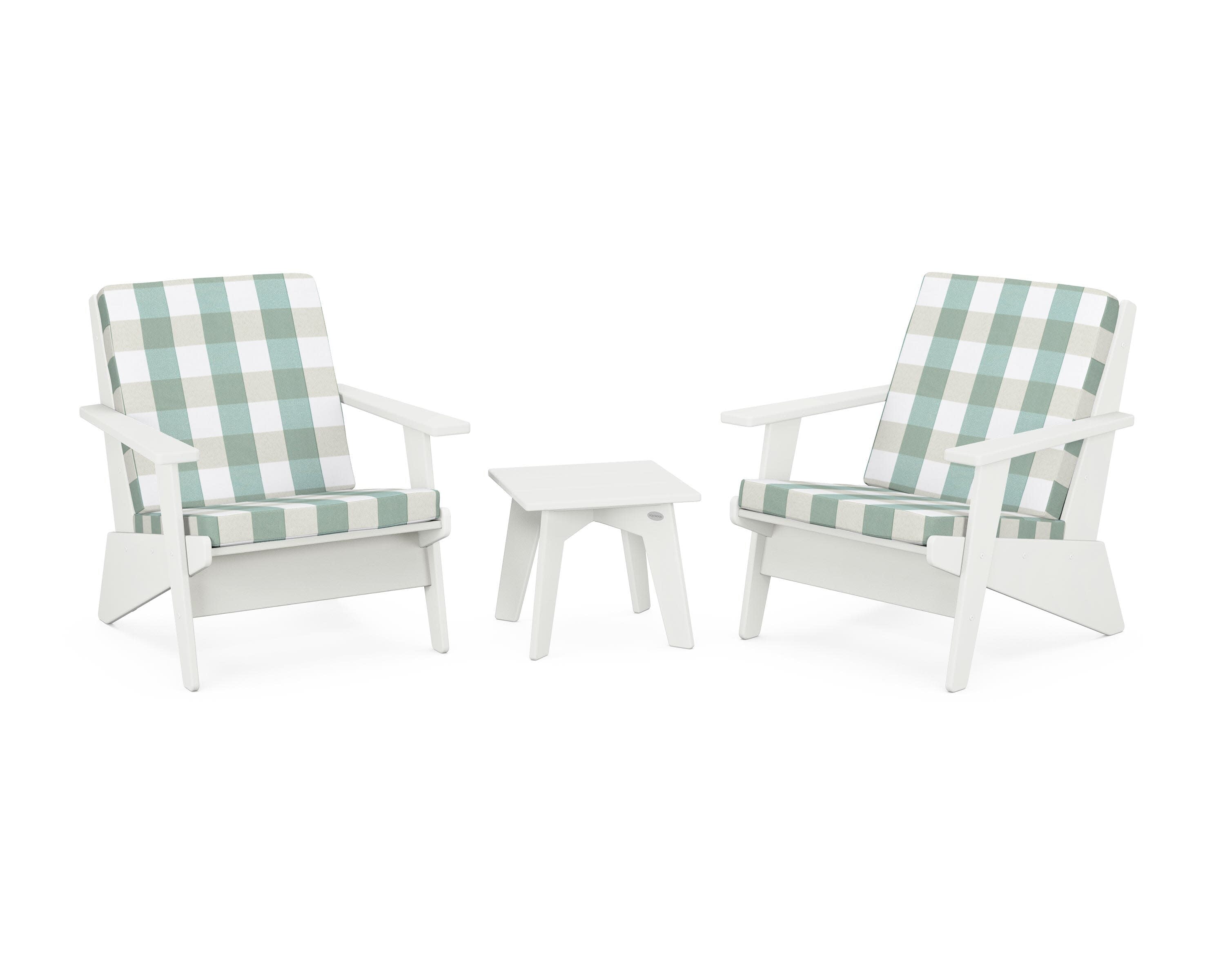 Riviera Modern Lounge 3-Piece Set in Vintage White / Buffalo Plaid Glacier Spa