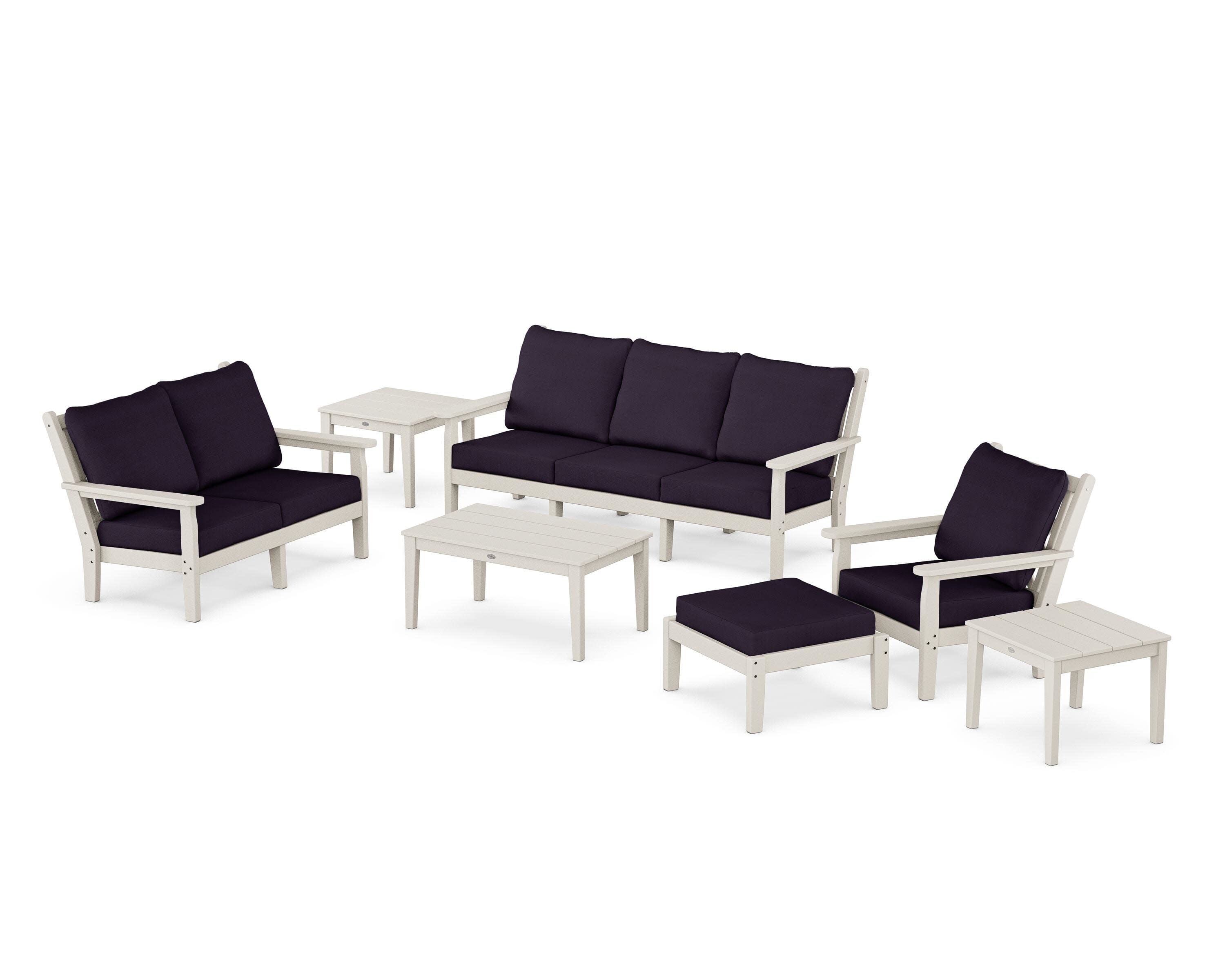 Chippendale 7-Piece Deep Seating Set in Sand / Navy Linen