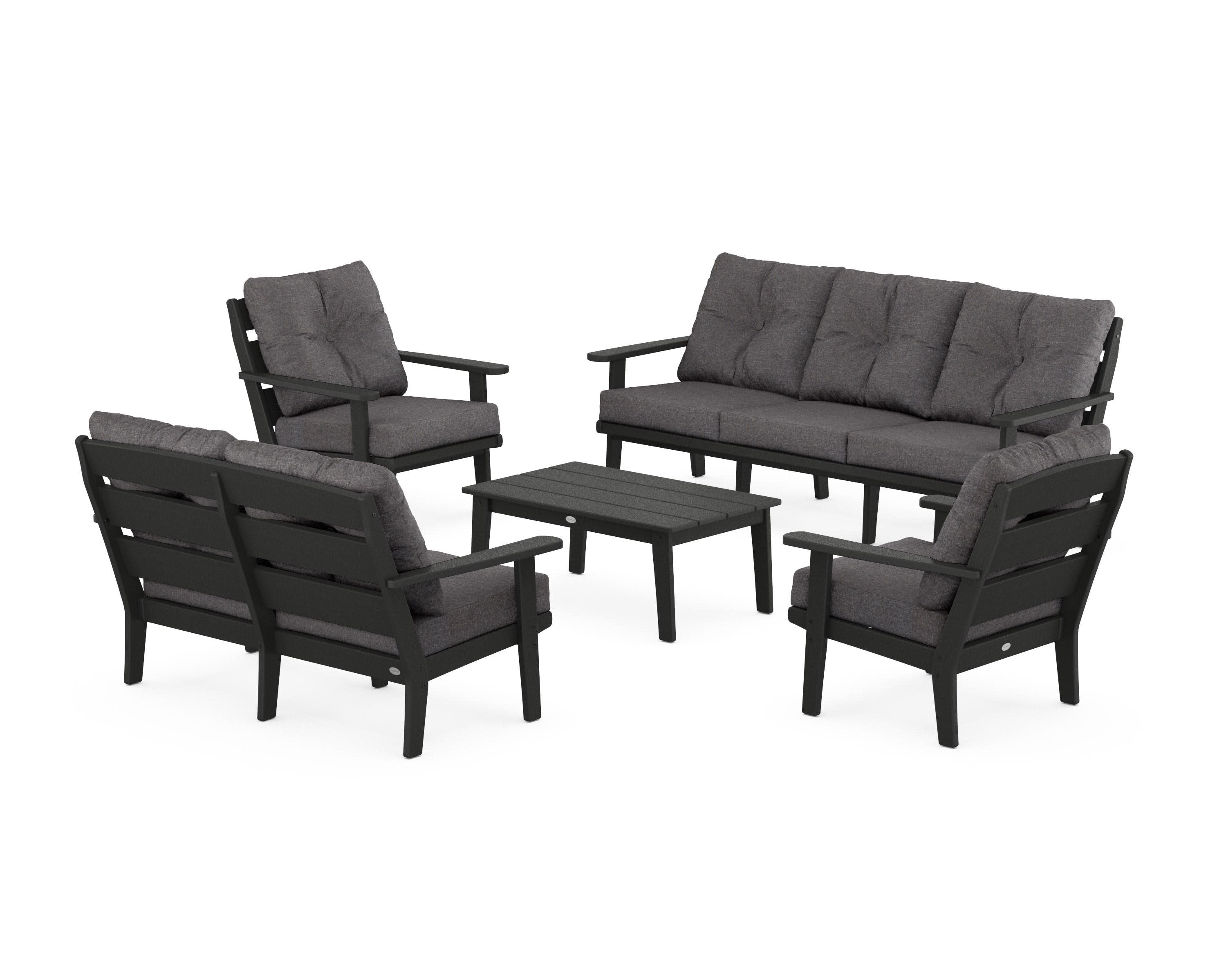 Lakeside 5-Piece Lounge Sofa Set in Black / Ash Charcoal