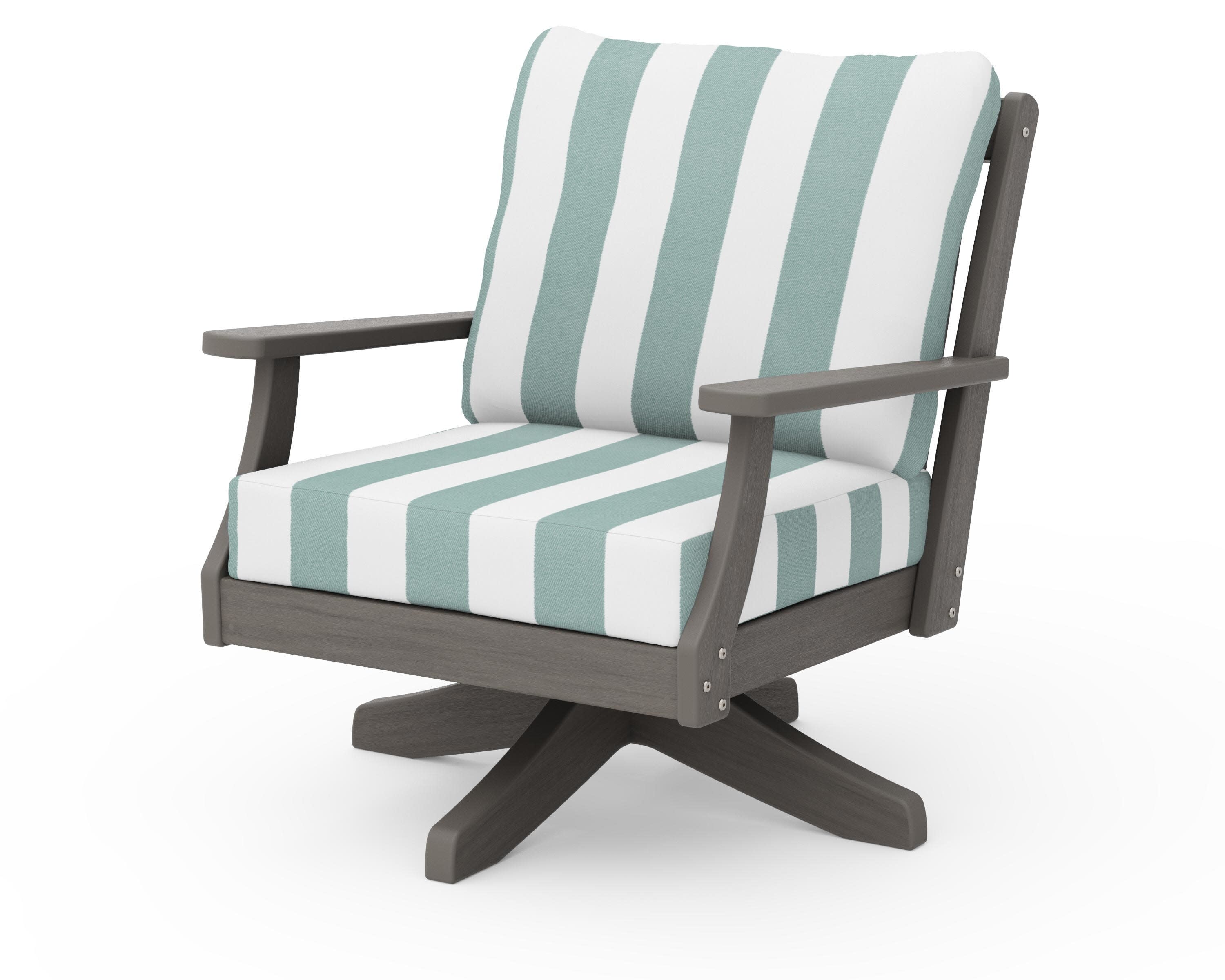 Braxton Deep Seating Swivel Chair in Driftwood / Cabana Stripe Glacier Spa