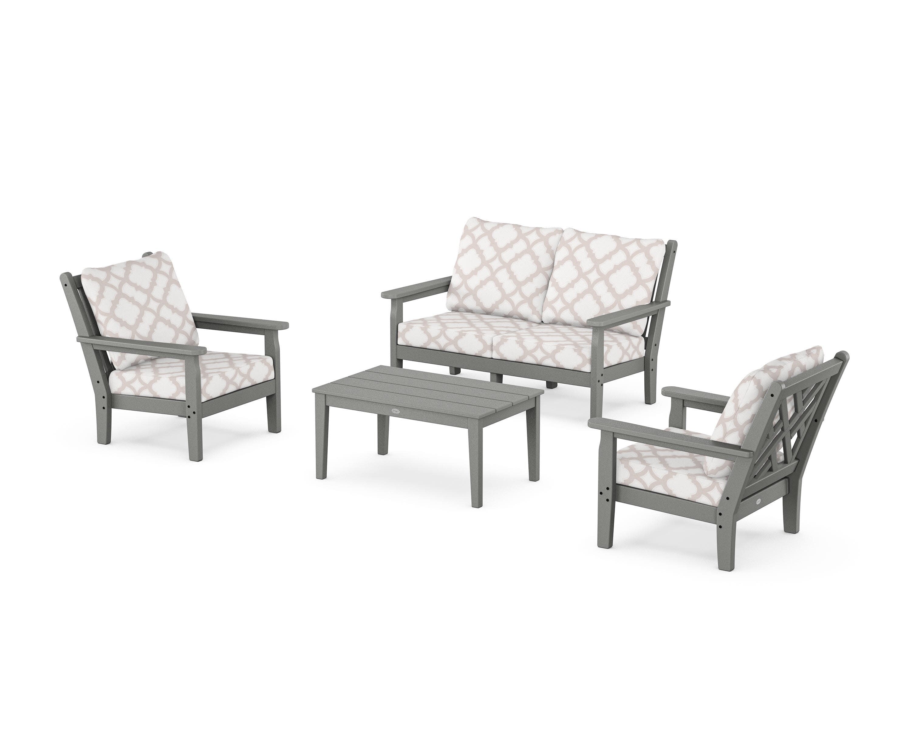 Chippendale 4-Piece Deep Seating Set with Loveseat in Slate Grey / Trellis Dune Burlap