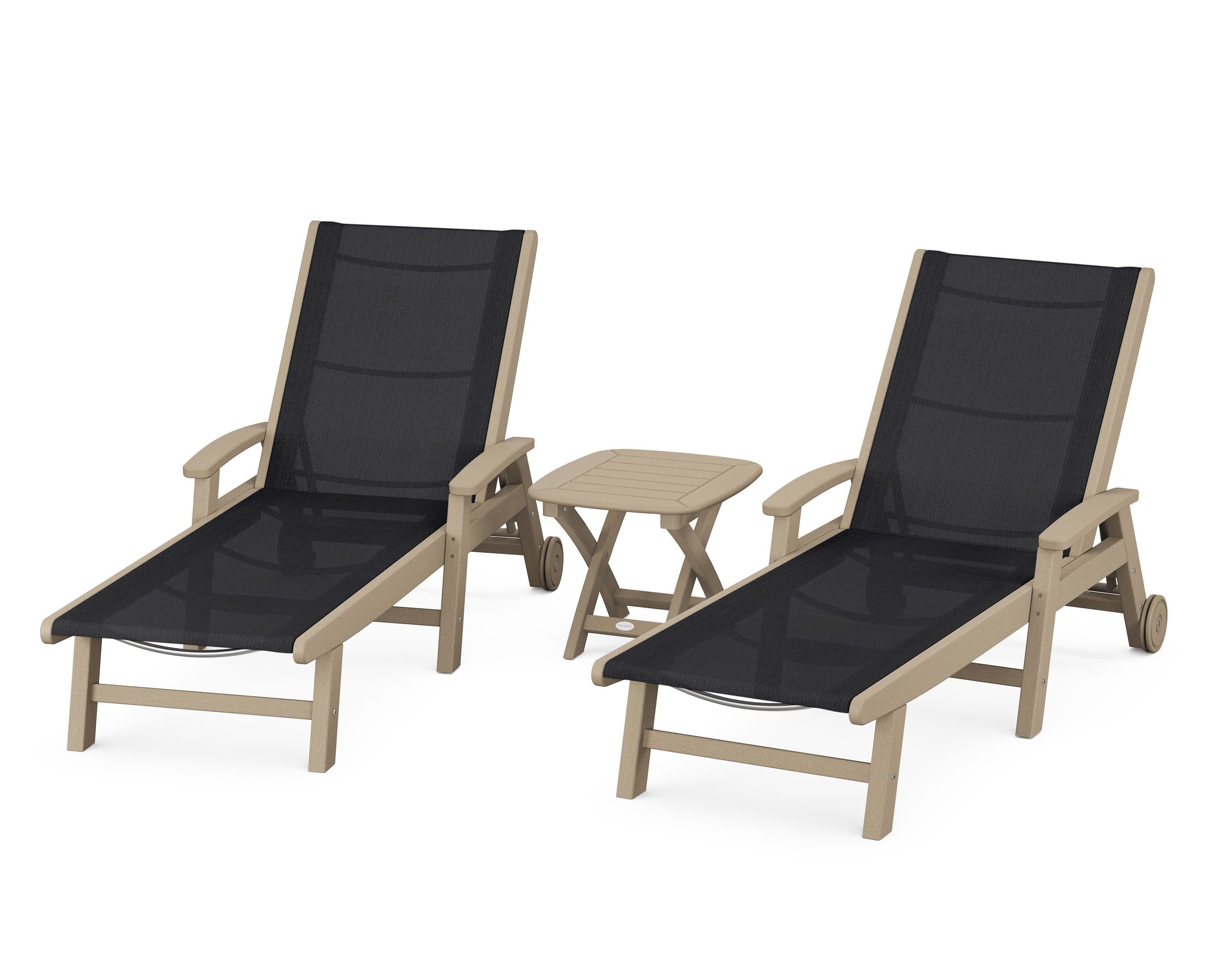 Coastal 3-Piece Wheeled Chaise Set in Vintage Sahara / Black Sling