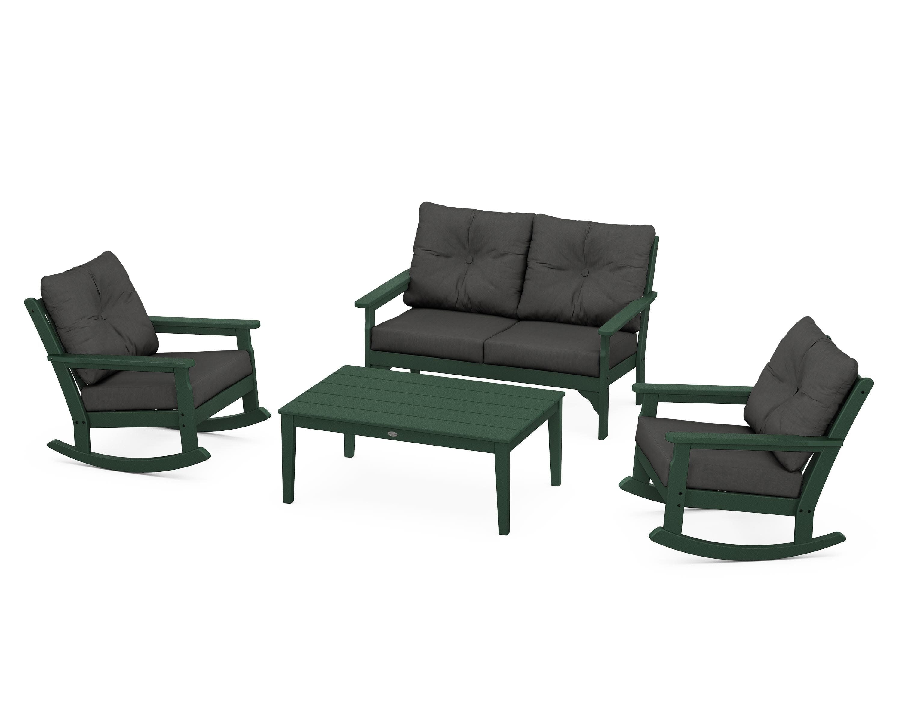 Vineyard 4-Piece Deep Seating Rocking Chair Set in Green / Spectrum Carbon