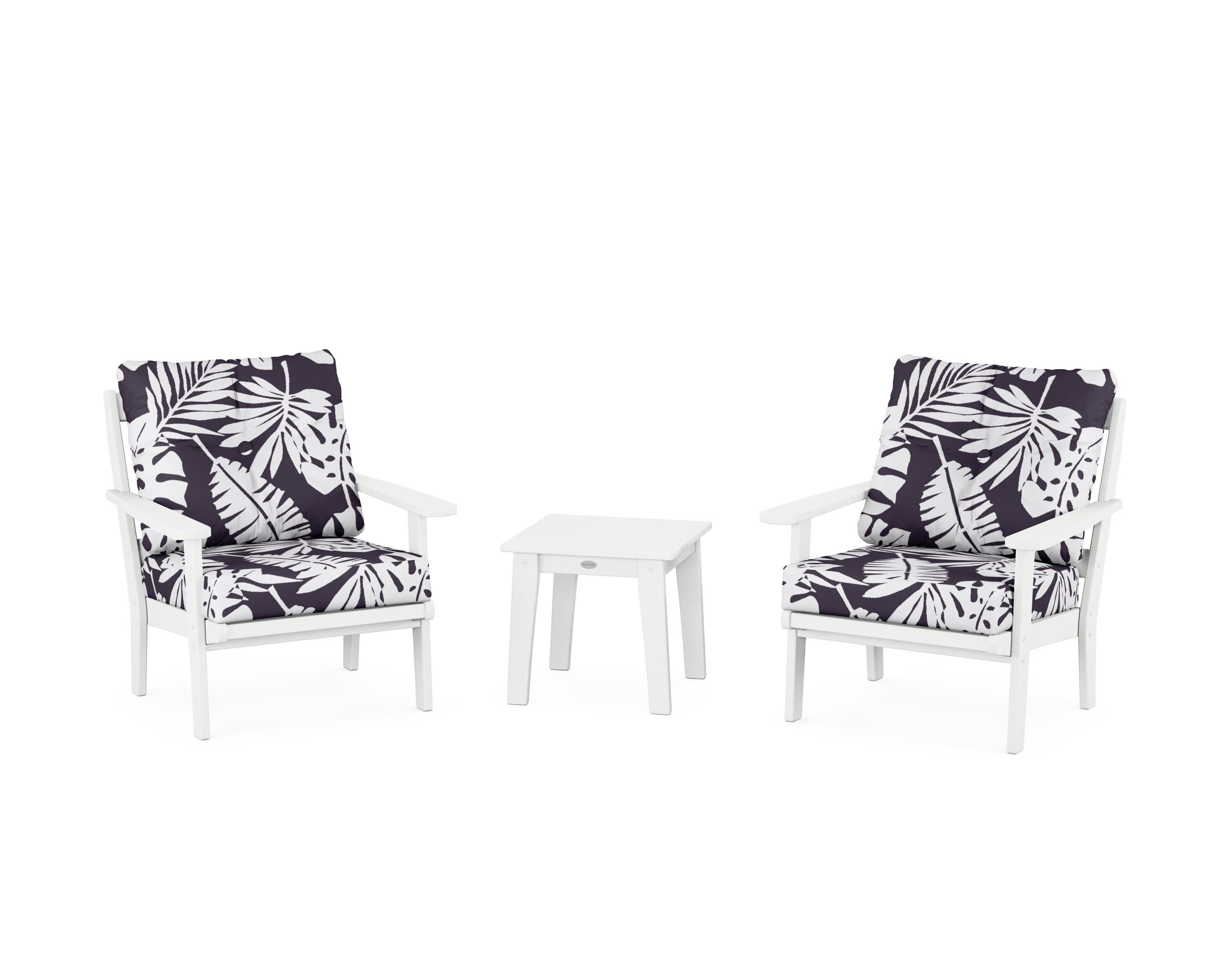 Mission 3-Piece Deep Seating Set in White / Leaf Navy