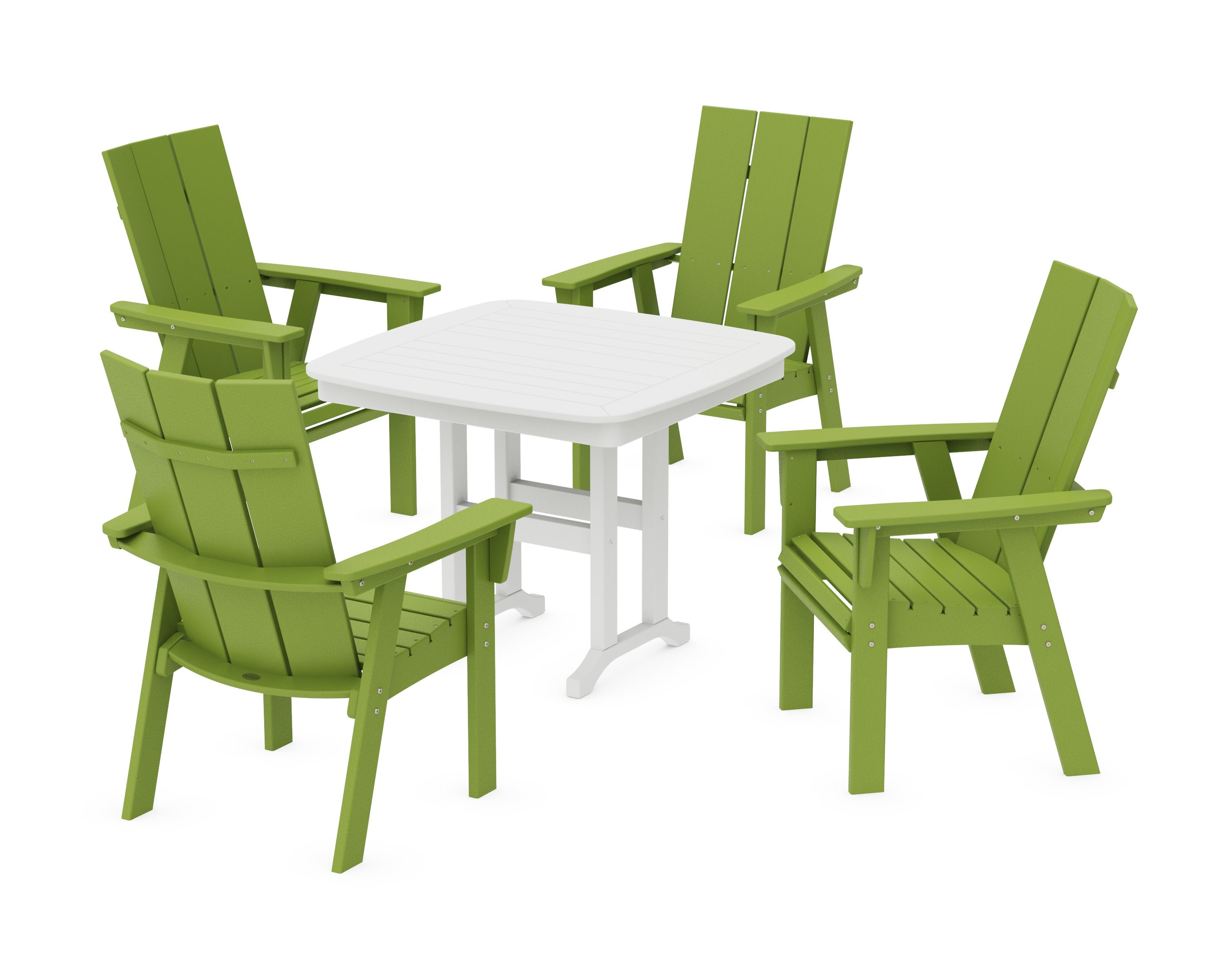 Modern Curveback Adirondack 5-Piece Dining Set in Lime / White