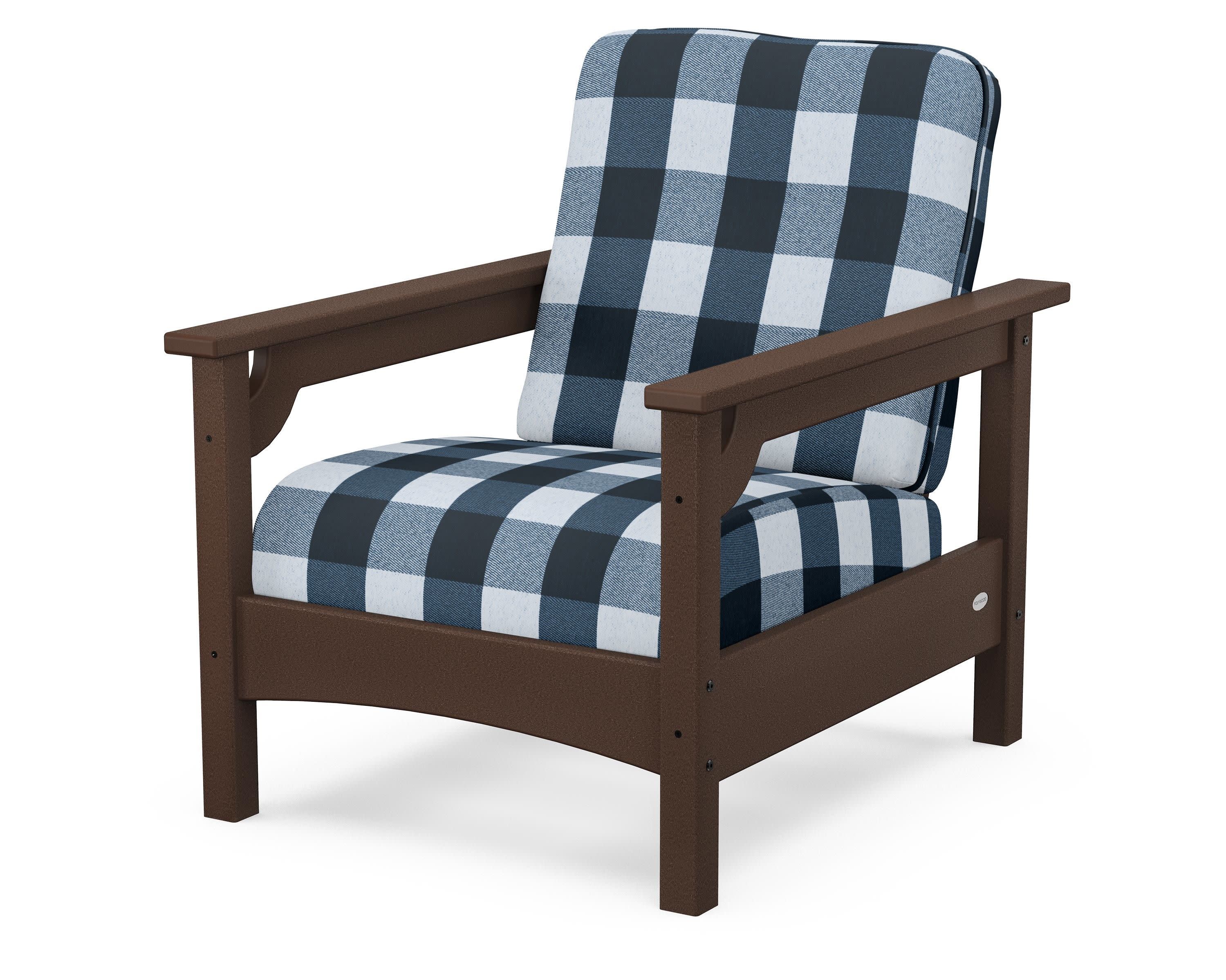 Club Chair in Mahogany / Buffalo Plaid Marine Indigo