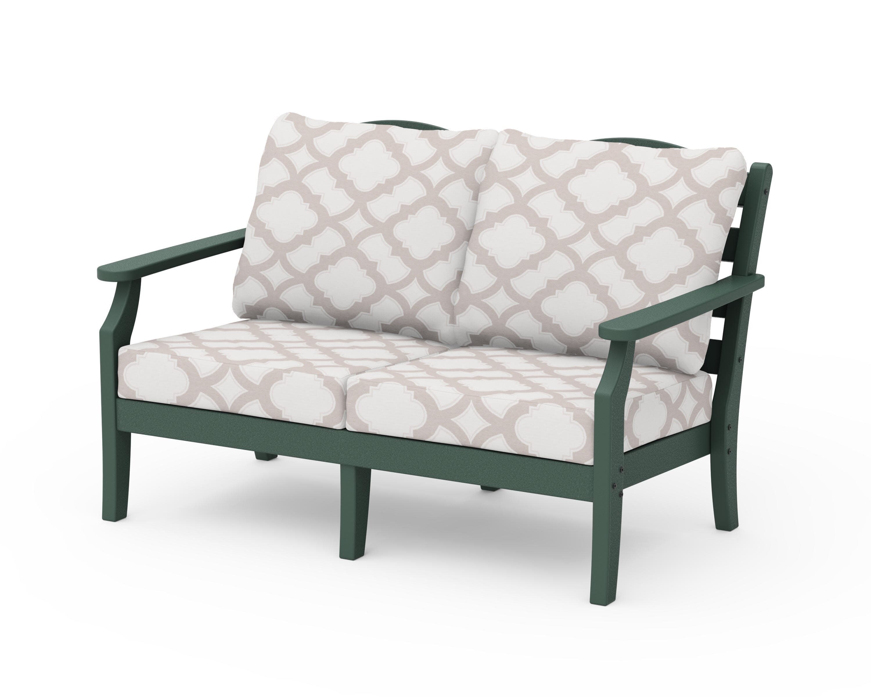 Savannah Deep Seating Loveseat in Green / Trellis Dune Burlap