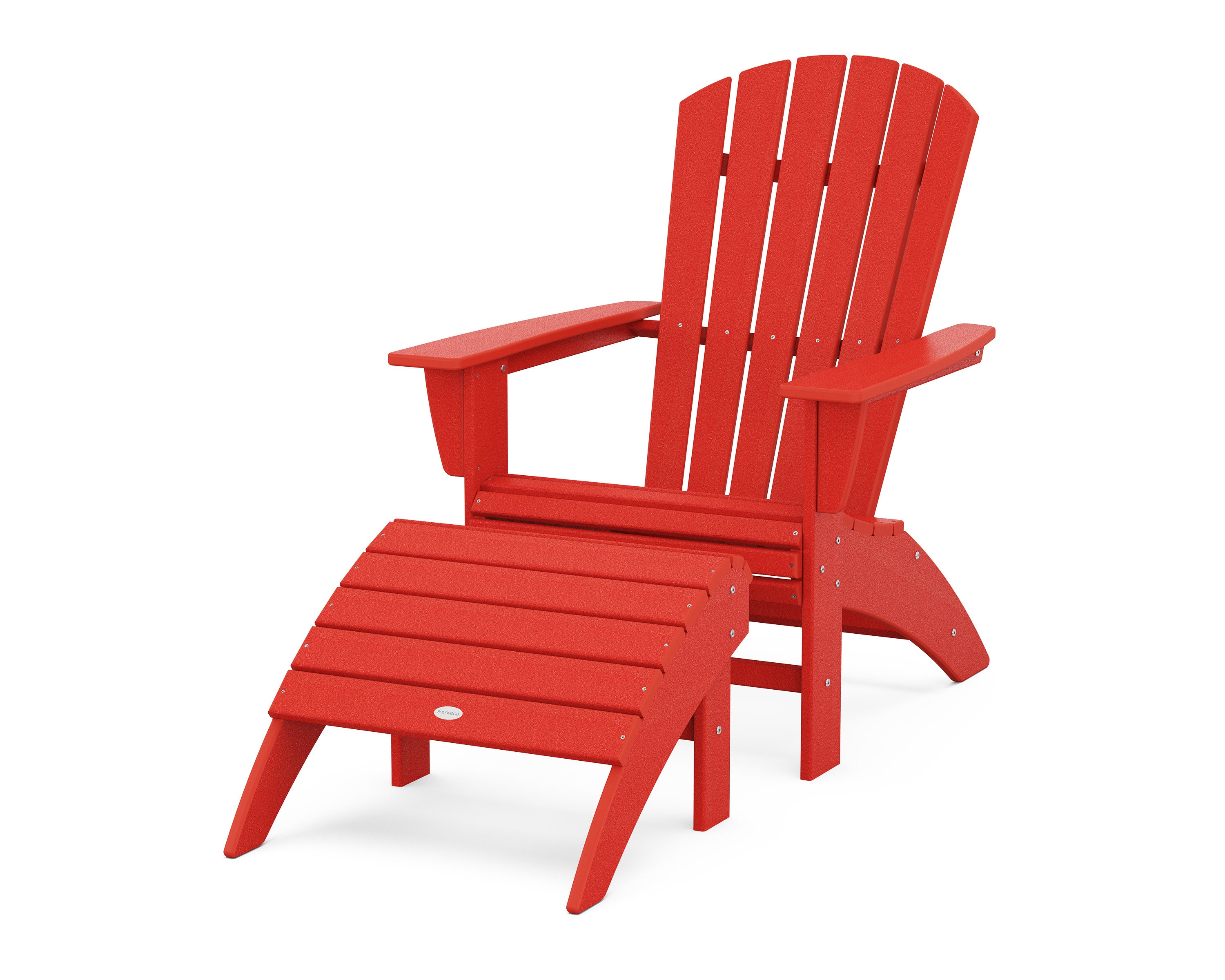 Nautical Curveback Adirondack Chair 2-Piece Set with Ottoman in Sunset Red