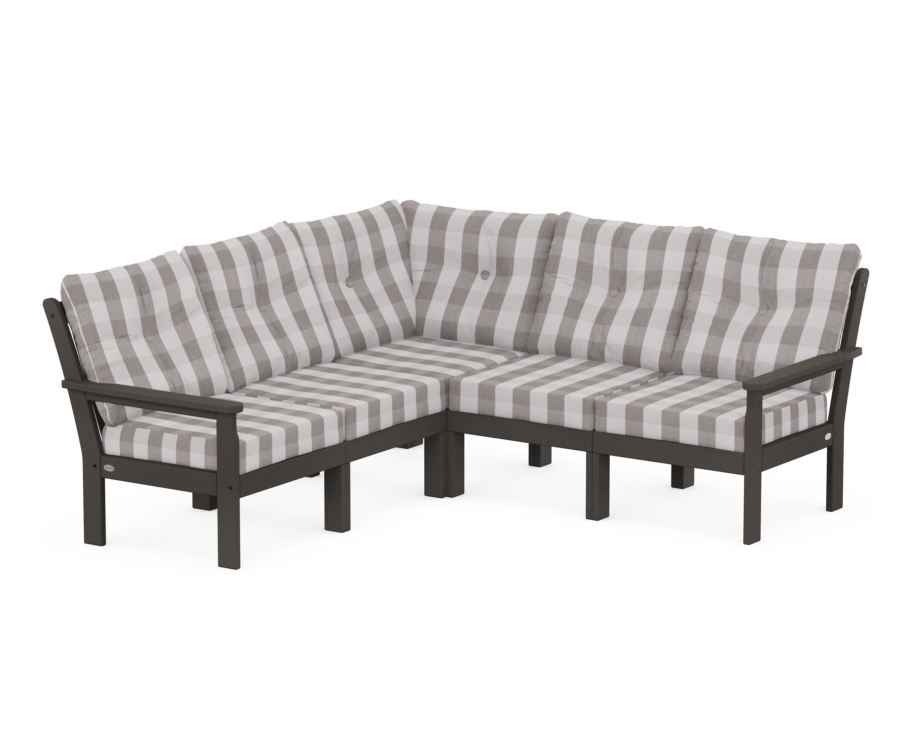 Vineyard 5-Piece Sectional in Vintage Coffee / Buffalo Plaid Grey Mist