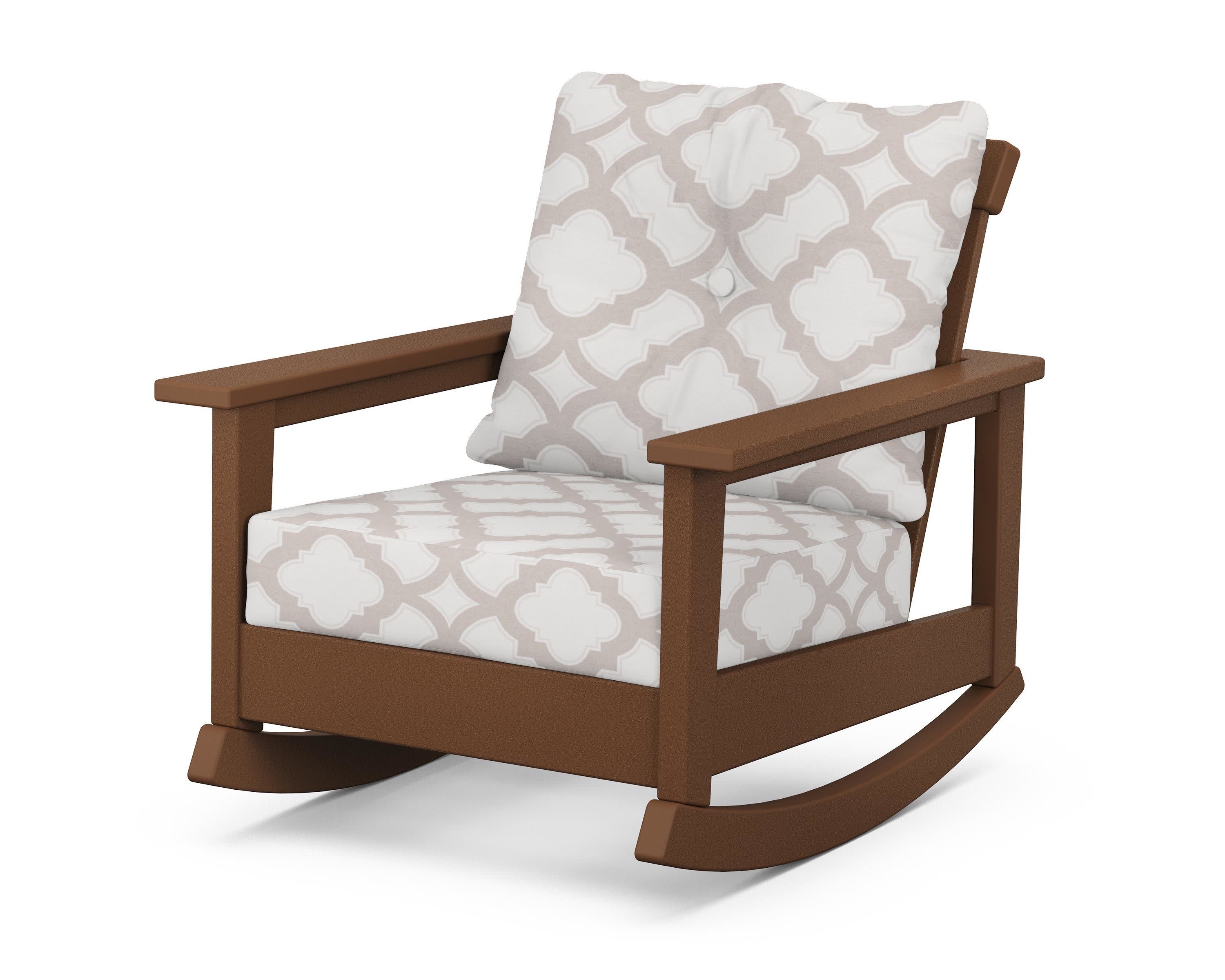 Prescott Deep Seating Rocking Chair in Teak / Trellis Dune Burlap