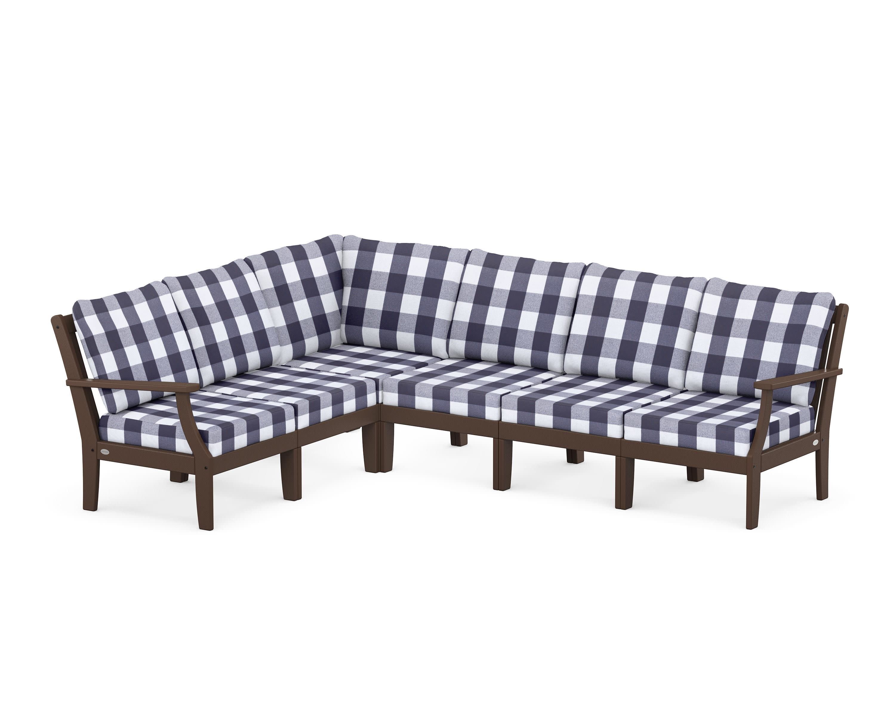 Braxton Modular 6-Piece Deep Seating Set in Mahogany / Buffalo Plaid Navy