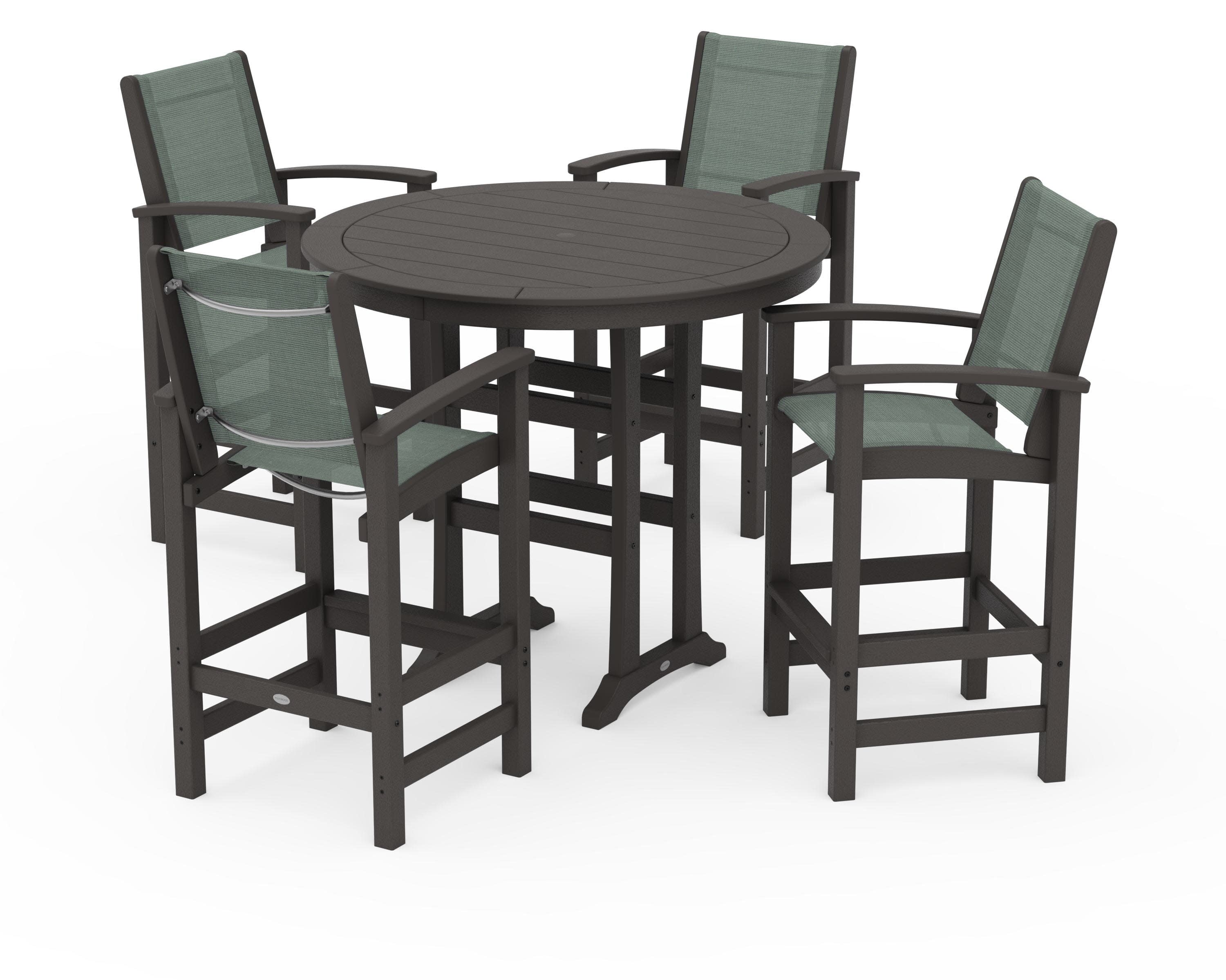 Coastal 5-Piece Nautical Trestle Bar Set in Vintage Coffee / Dupioni Sea Mist Sling