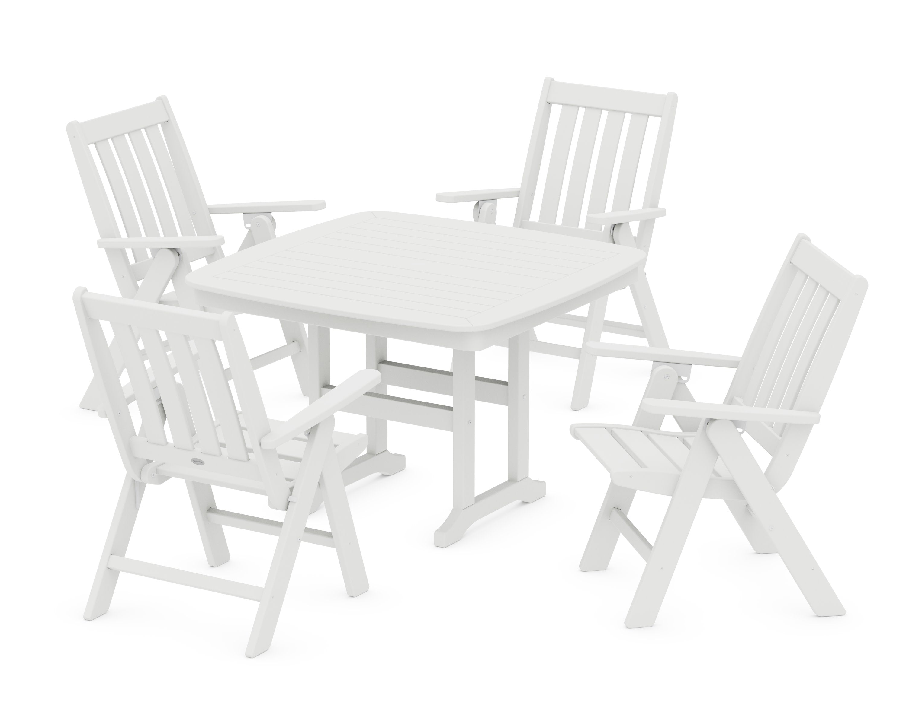Vineyard Folding Chair 5-Piece Dining Set in White