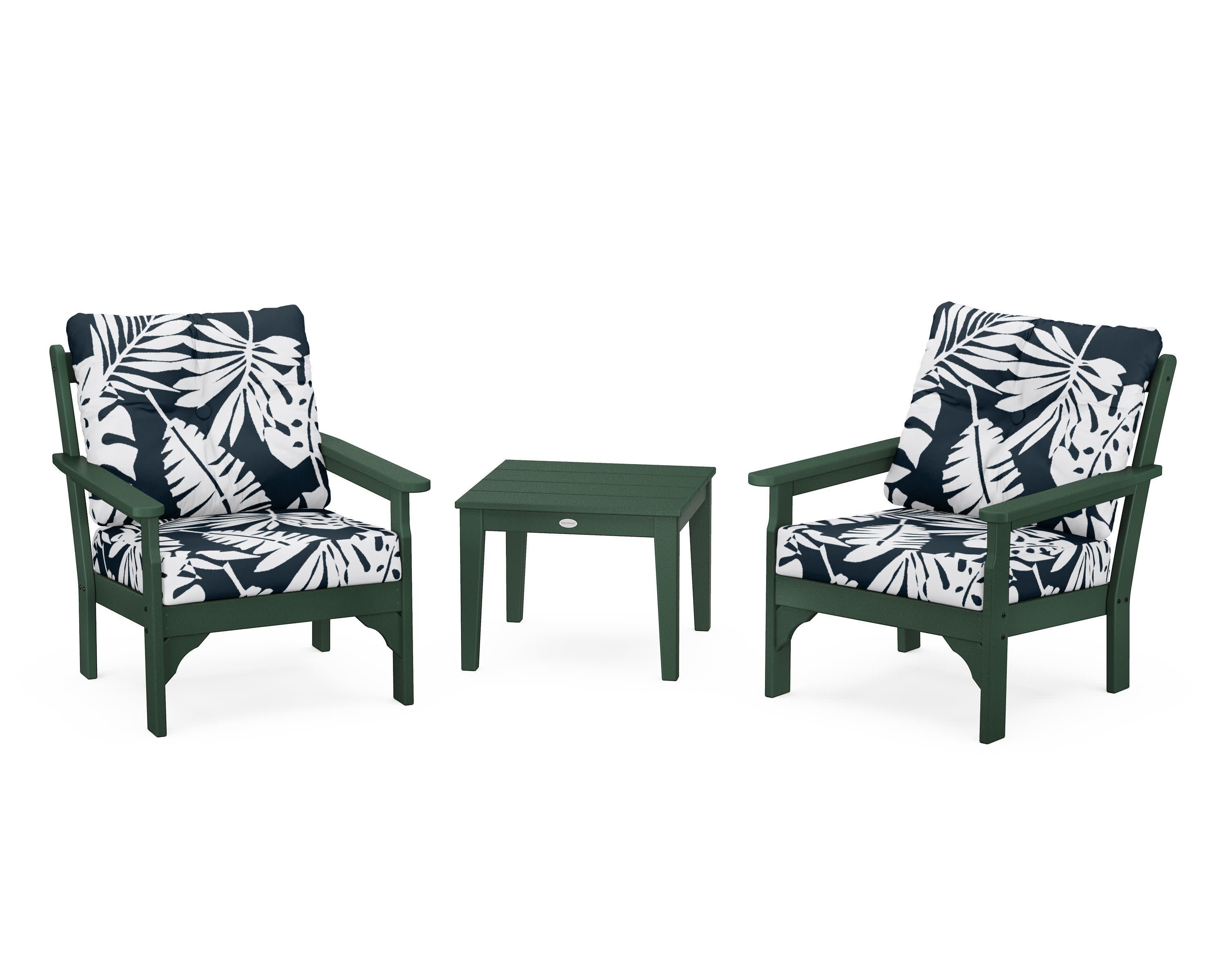 Vineyard 3-Piece Deep Seating Set in Green / Leaf Marine Indigo