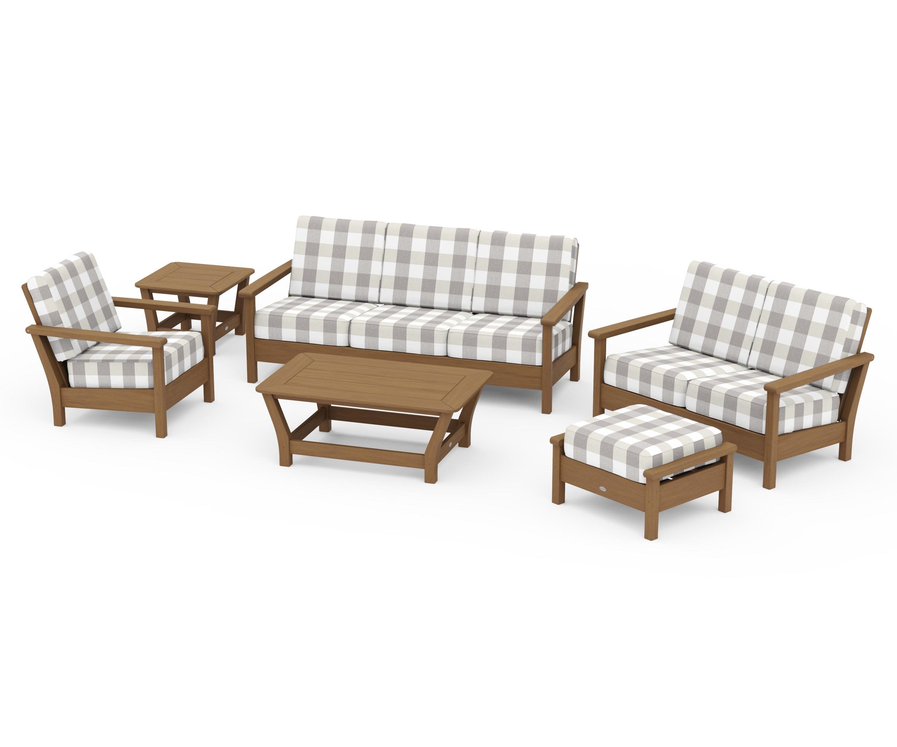 Harbour 6-Piece Outdoor Living Set in Natural / Buffalo Plaid Grey Mist