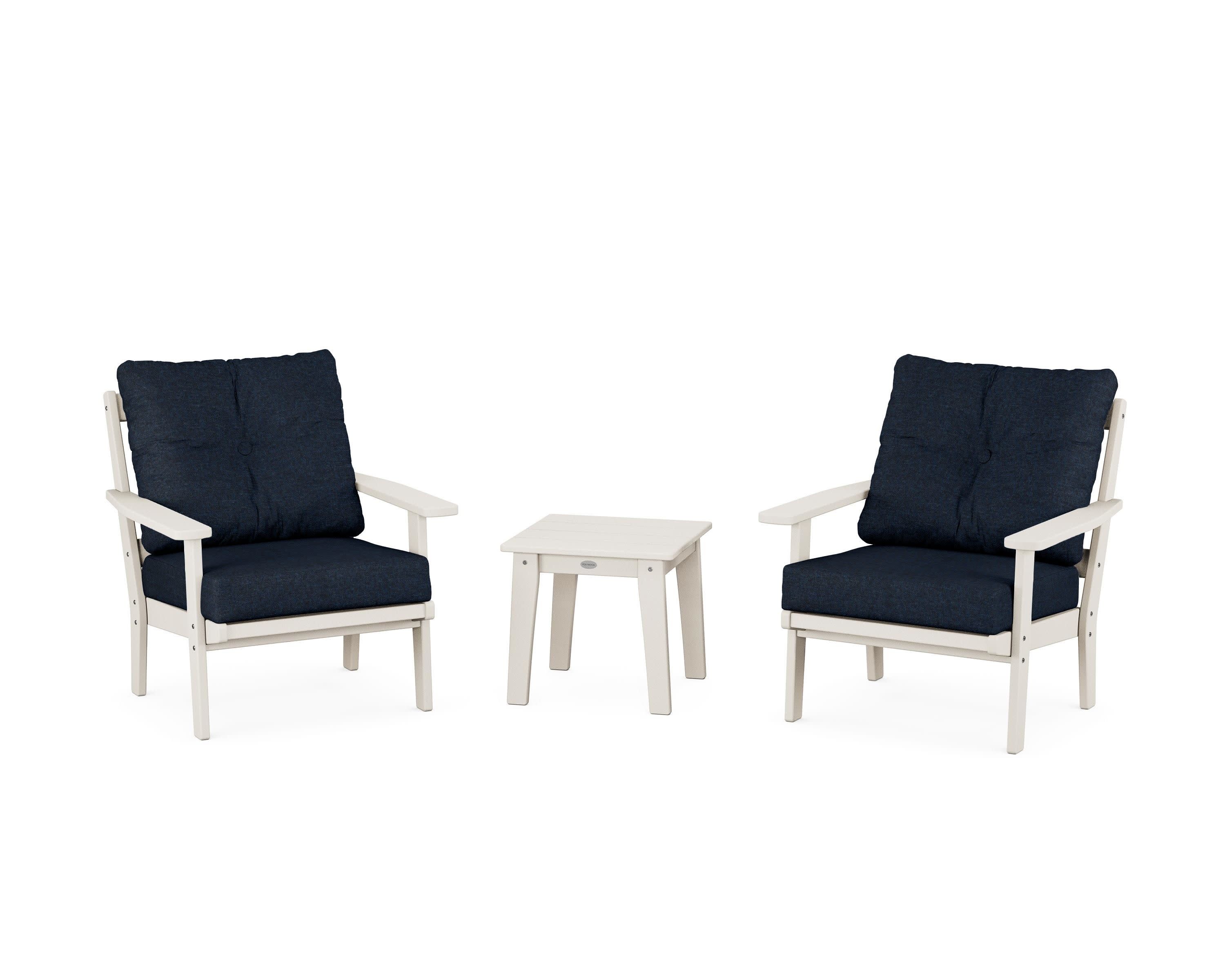 Prairie 3-Piece Deep Seating Set in Sand / Marine Indigo