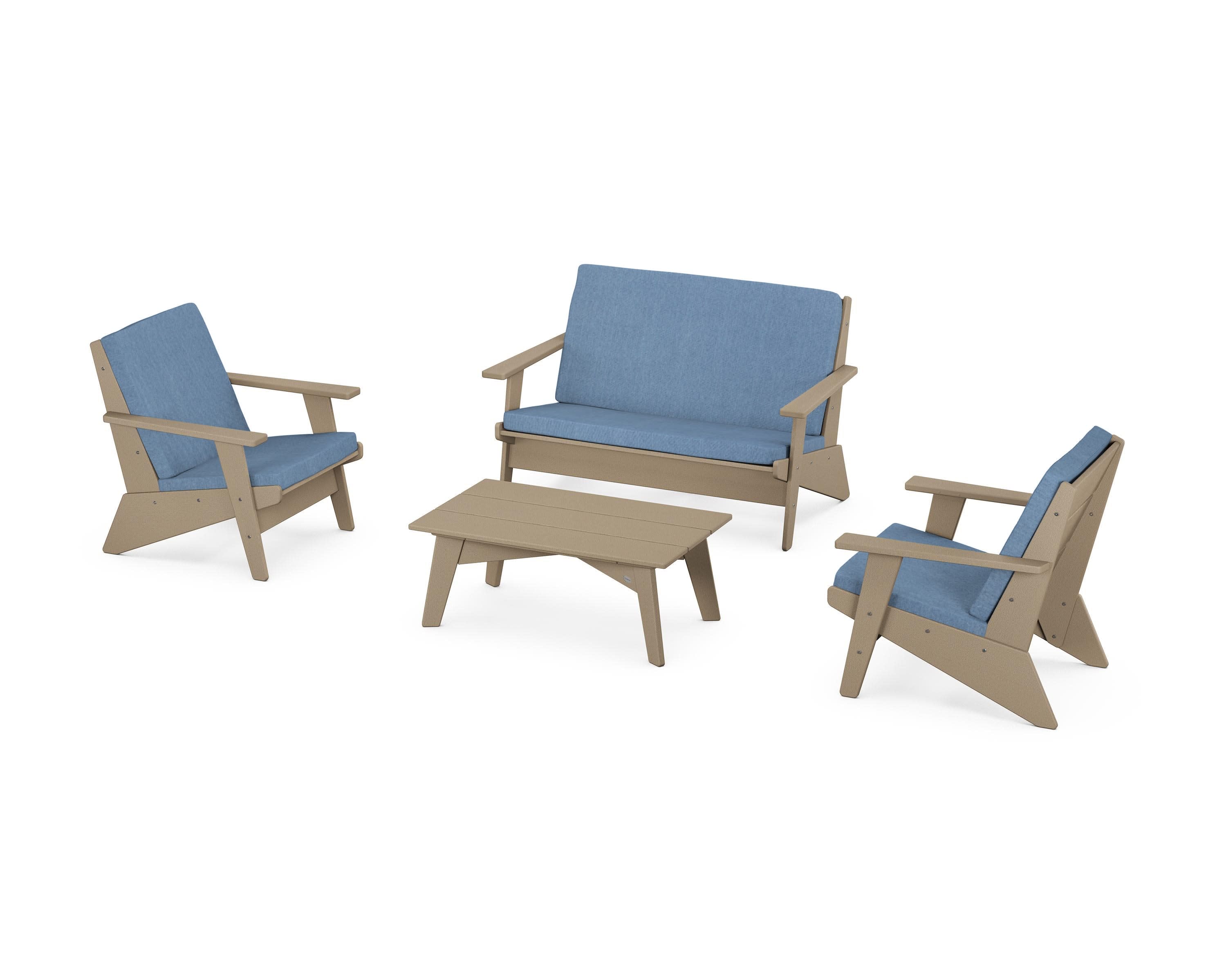 Riviera Modern Lounge 4-Piece Set in Vintage Sahara / Sky Blue